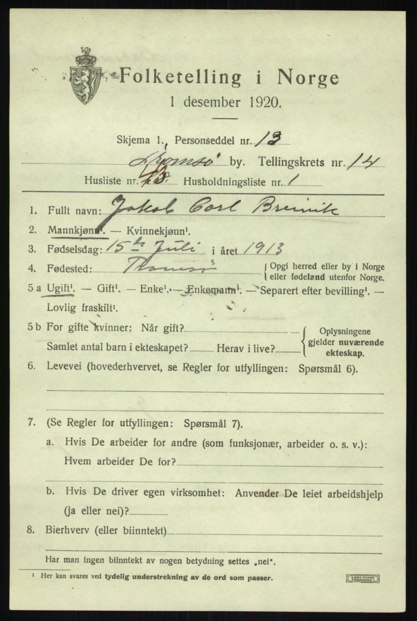 SATØ, 1920 census for Tromsø, 1920, p. 27081