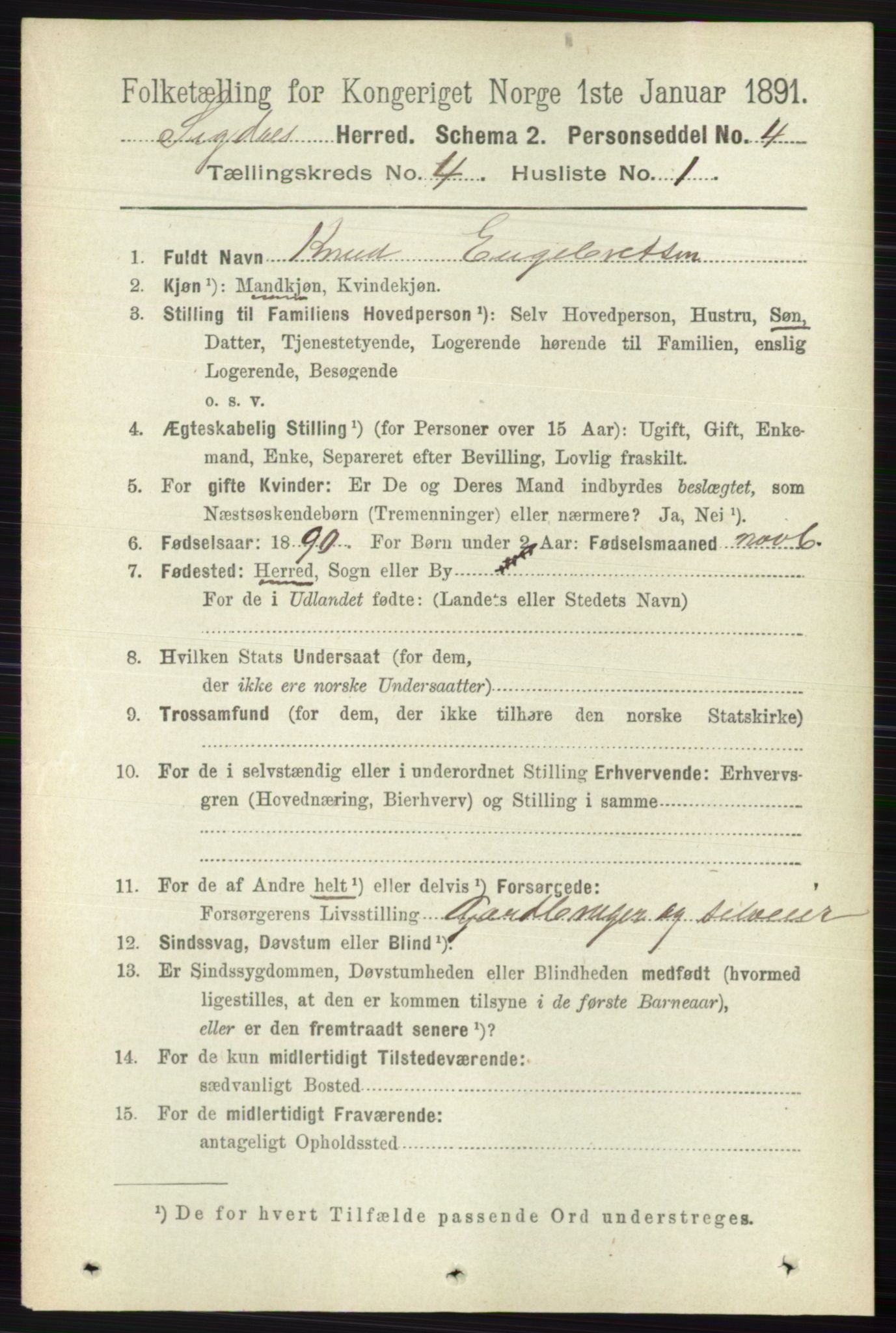 RA, 1891 census for 0621 Sigdal, 1891, p. 1654