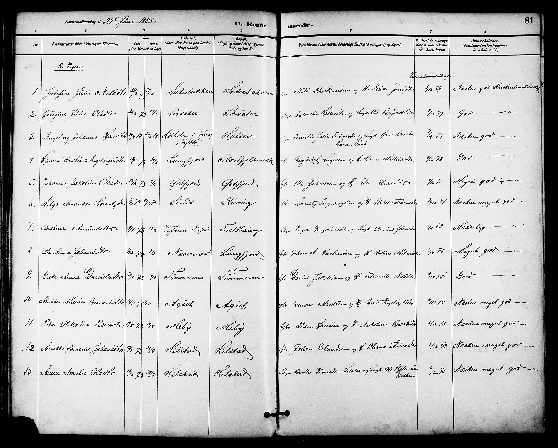 Ministerialprotokoller, klokkerbøker og fødselsregistre - Nordland, AV/SAT-A-1459/814/L0226: Parish register (official) no. 814A07, 1886-1898, p. 81