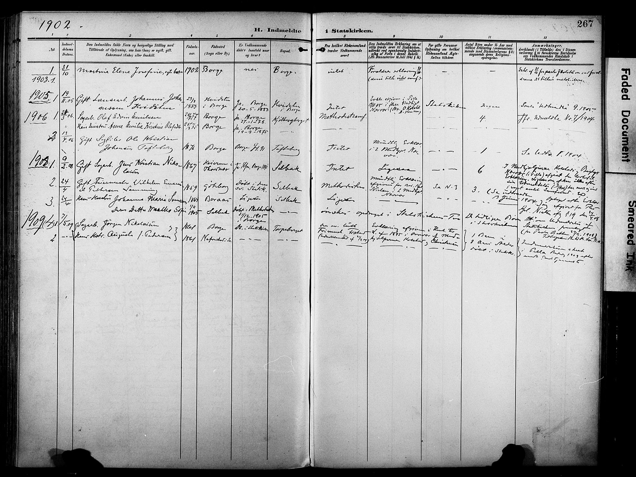 Borge prestekontor Kirkebøker, SAO/A-10903/F/Fa/L0009: Parish register (official) no. I 9, 1902-1911, p. 267