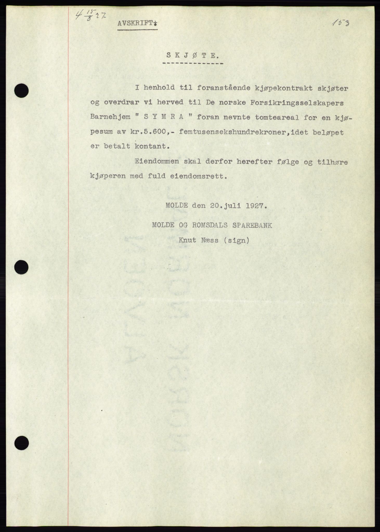 Molde byfogd, AV/SAT-A-0025/2/2C/L0011: Mortgage book no. 11, 1926-1932, Deed date: 15.08.1927