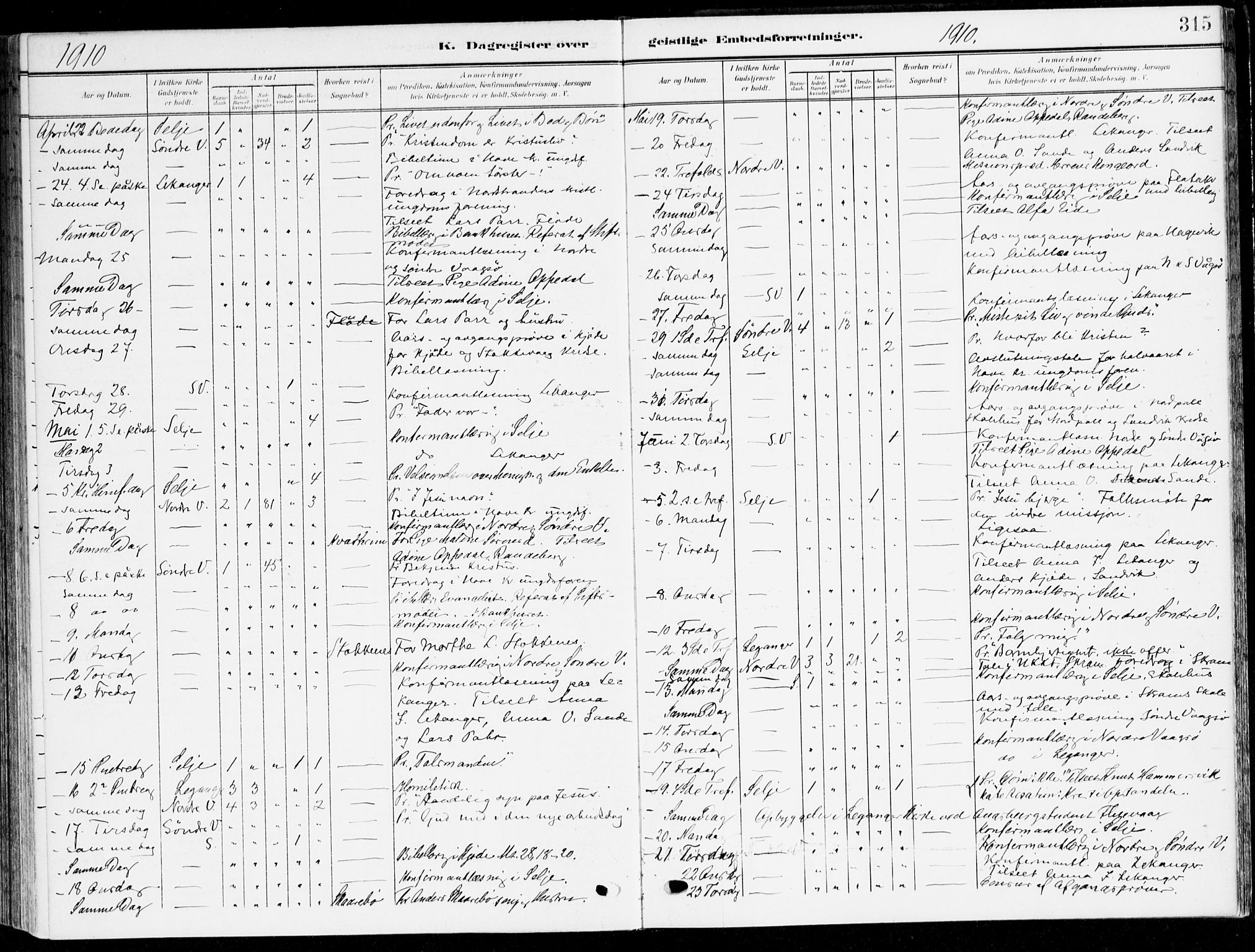Selje sokneprestembete, SAB/A-99938/H/Ha/Haa/Haab: Parish register (official) no. B 3, 1908-1923, p. 315