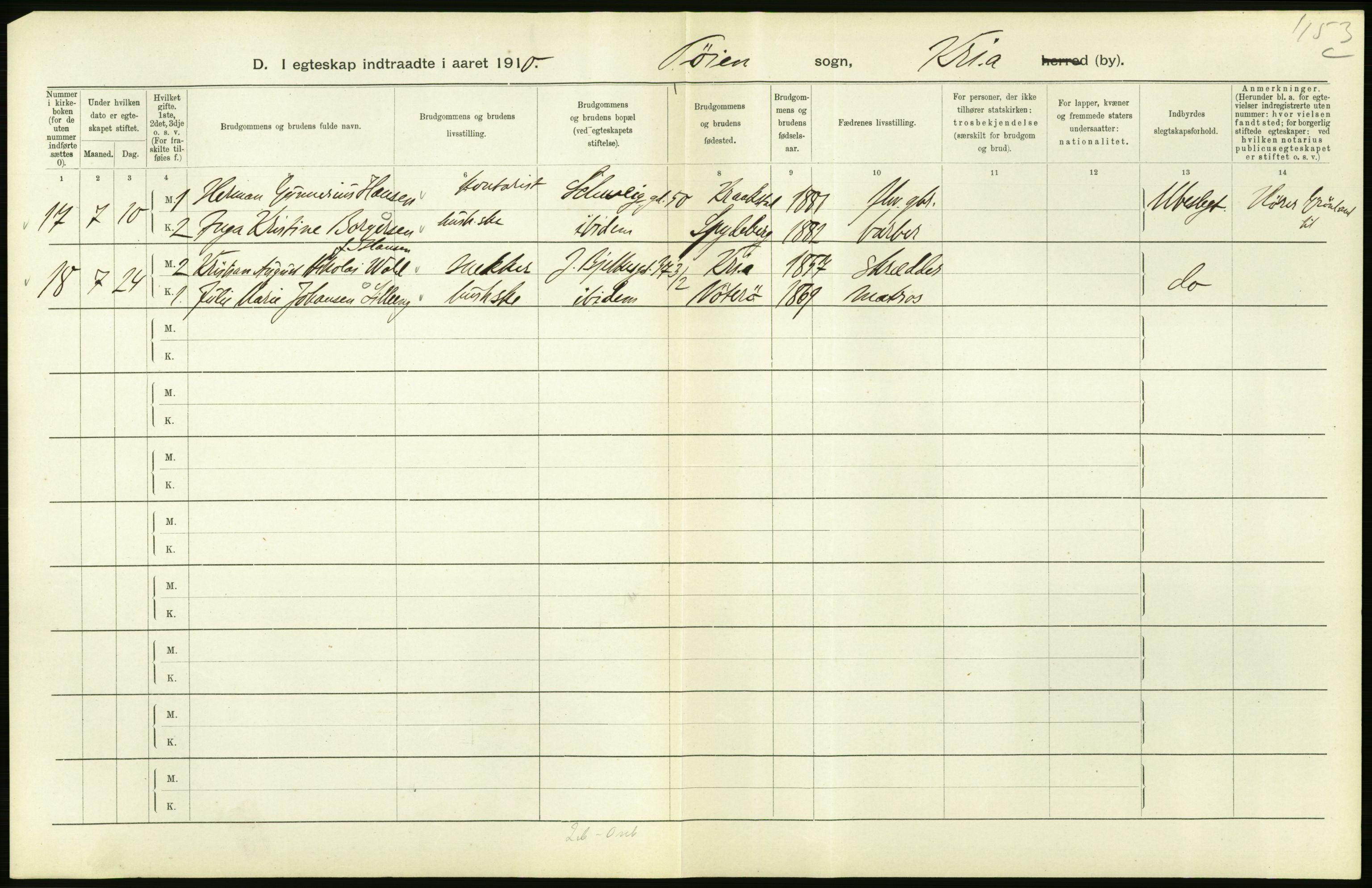 Statistisk sentralbyrå, Sosiodemografiske emner, Befolkning, AV/RA-S-2228/D/Df/Dfa/Dfah/L0009: Kristiania: Gifte og dødfødte., 1910, p. 336