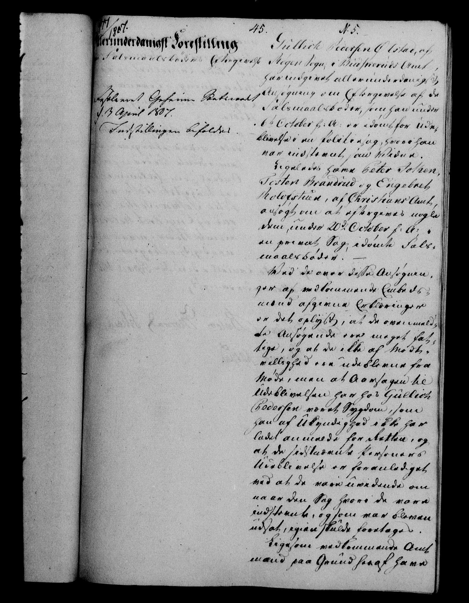 Danske Kanselli 1800-1814, AV/RA-EA-3024/H/Hf/Hfa/Hfab/L0008: Forestillinger, 1807