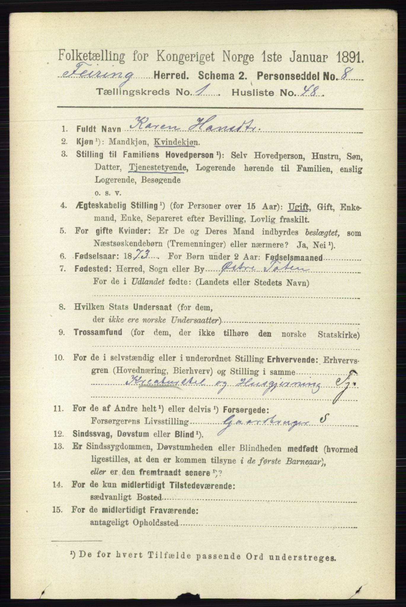 RA, 1891 census for 0240 Feiring, 1891, p. 371