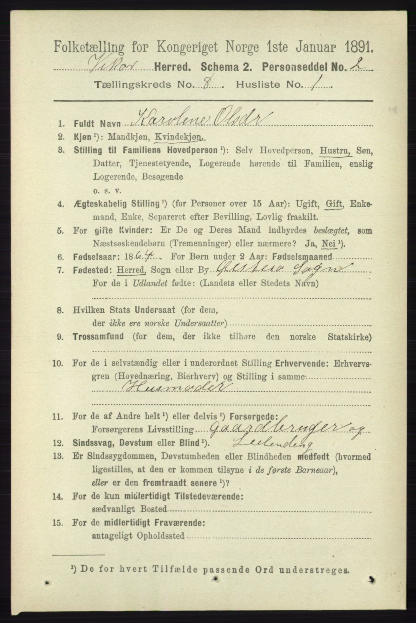 RA, 1891 census for 1238 Vikør, 1891, p. 2324