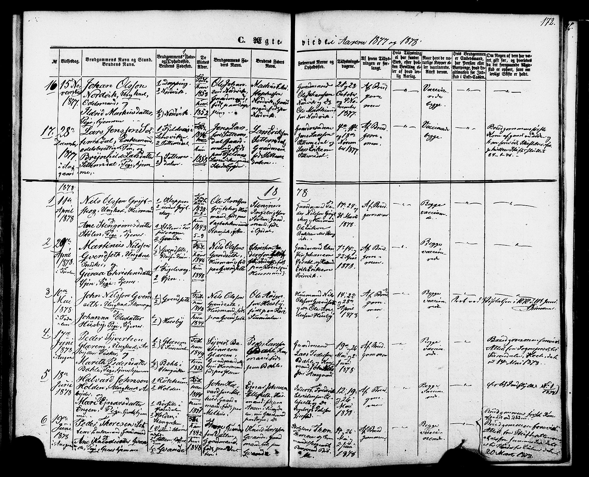 Ministerialprotokoller, klokkerbøker og fødselsregistre - Møre og Romsdal, AV/SAT-A-1454/592/L1027: Parish register (official) no. 592A05, 1865-1878, p. 172