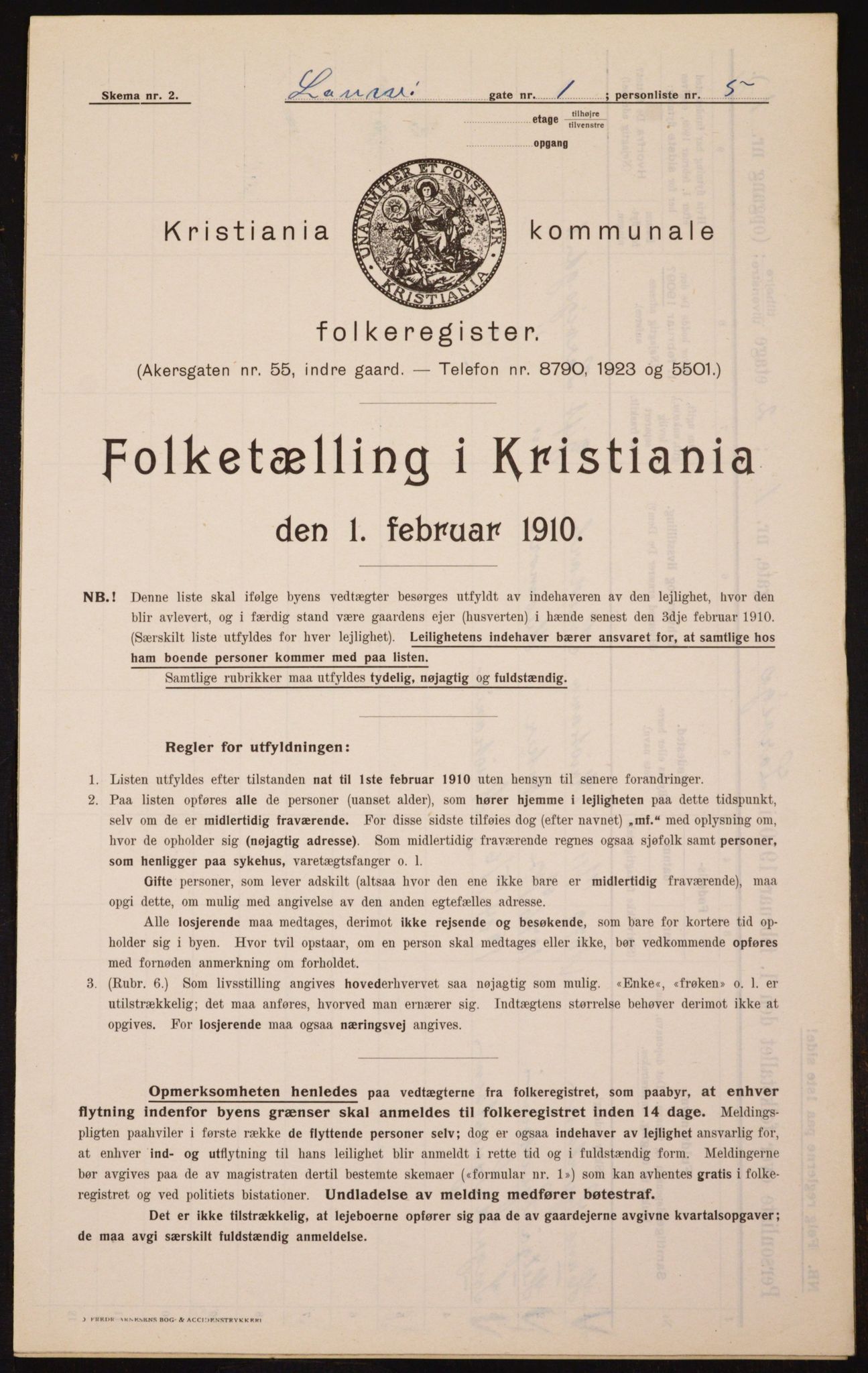 OBA, Municipal Census 1910 for Kristiania, 1910, p. 55014