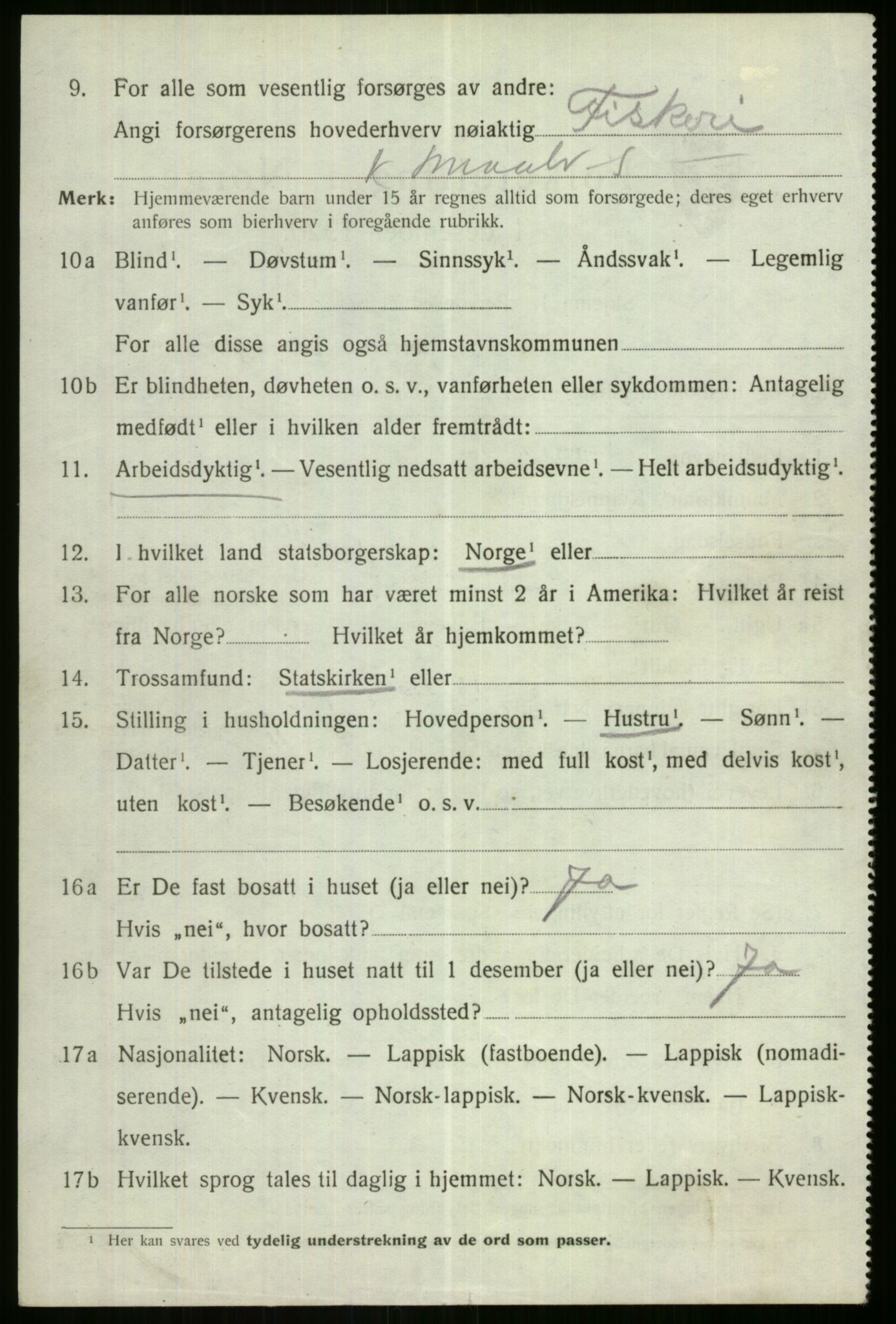 SATØ, 1920 census for Berg, 1920, p. 467