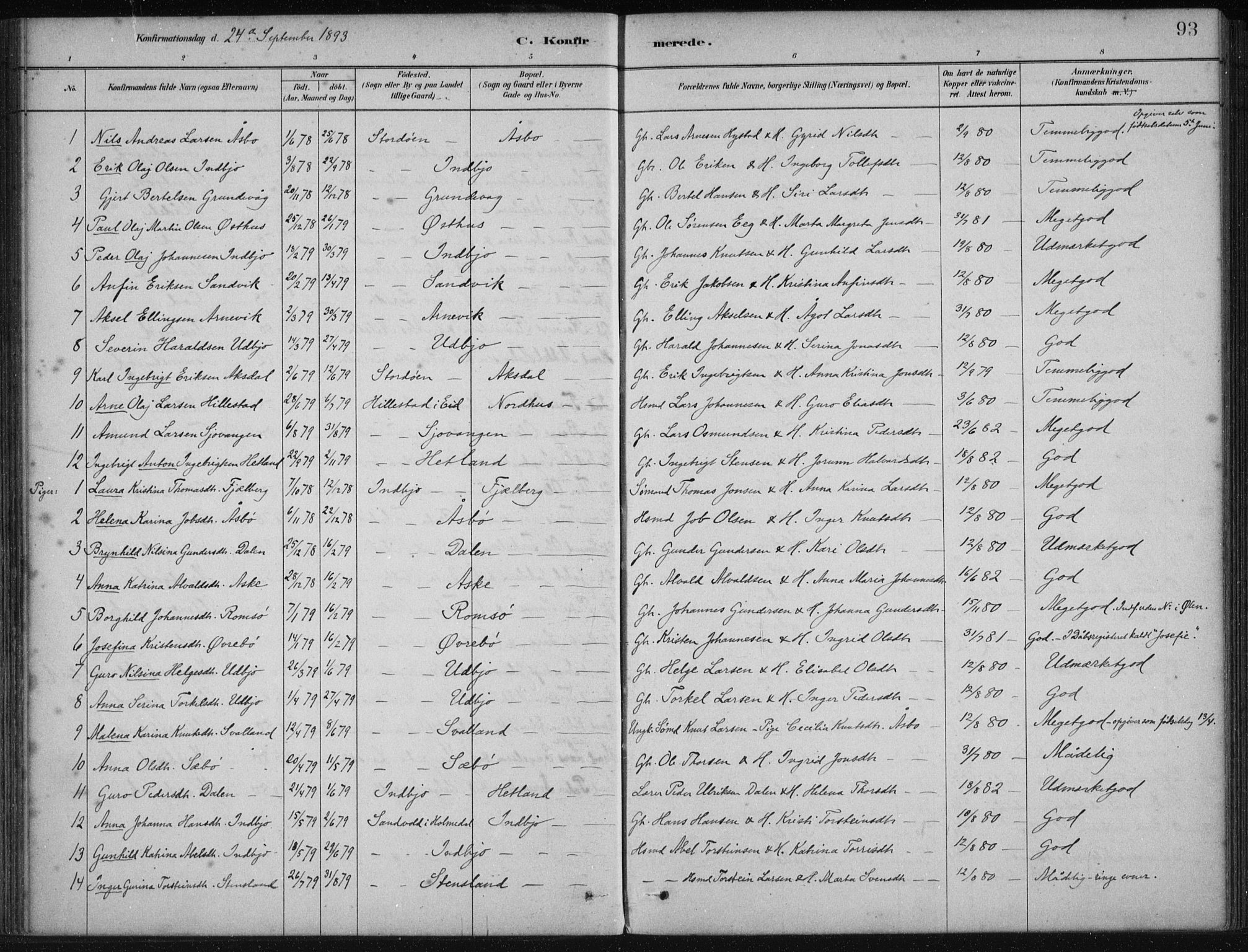 Fjelberg sokneprestembete, SAB/A-75201/H/Haa: Parish register (official) no. B  1, 1879-1919, p. 93
