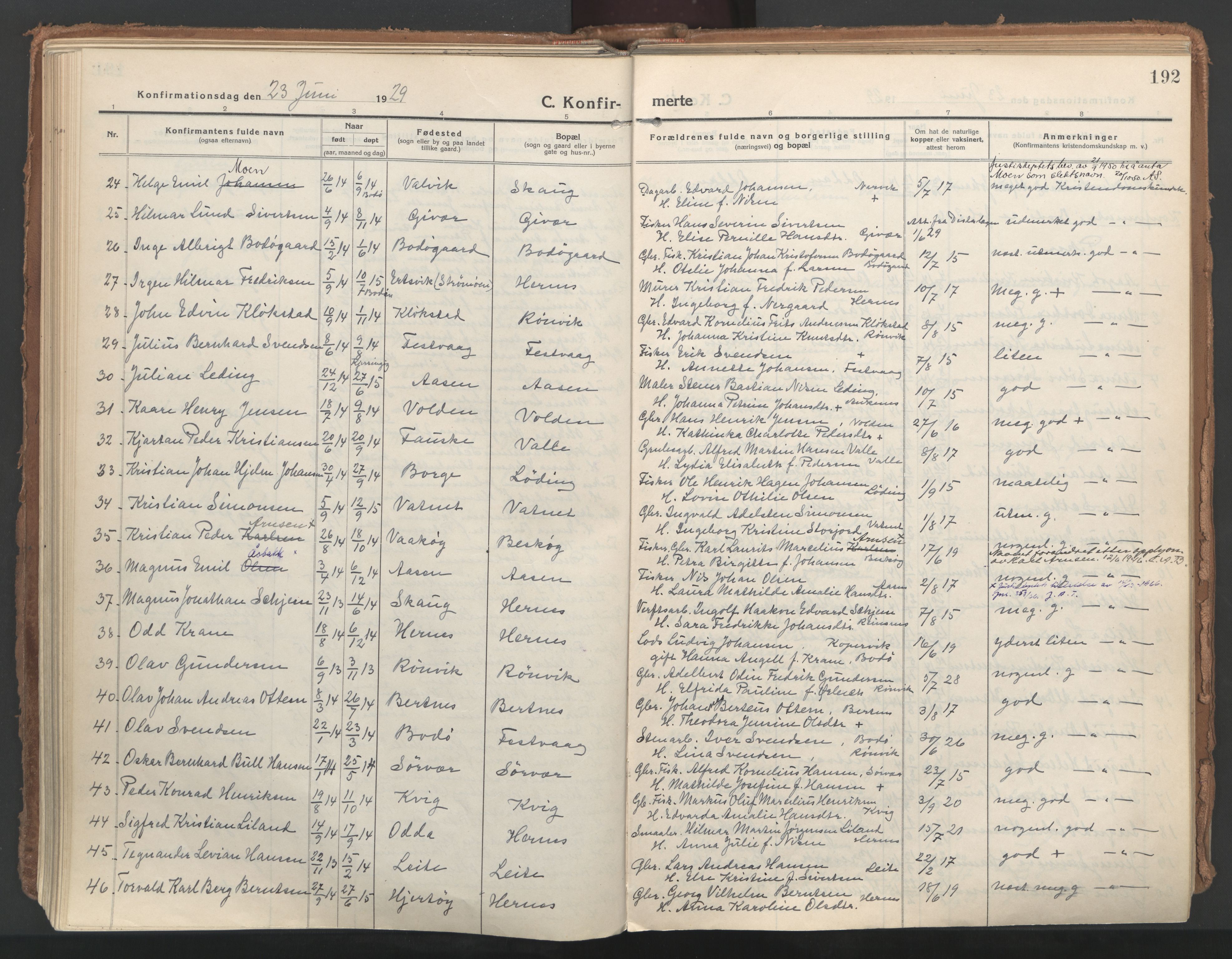 Ministerialprotokoller, klokkerbøker og fødselsregistre - Nordland, AV/SAT-A-1459/802/L0060: Parish register (official) no. 802A07, 1916-1933, p. 192