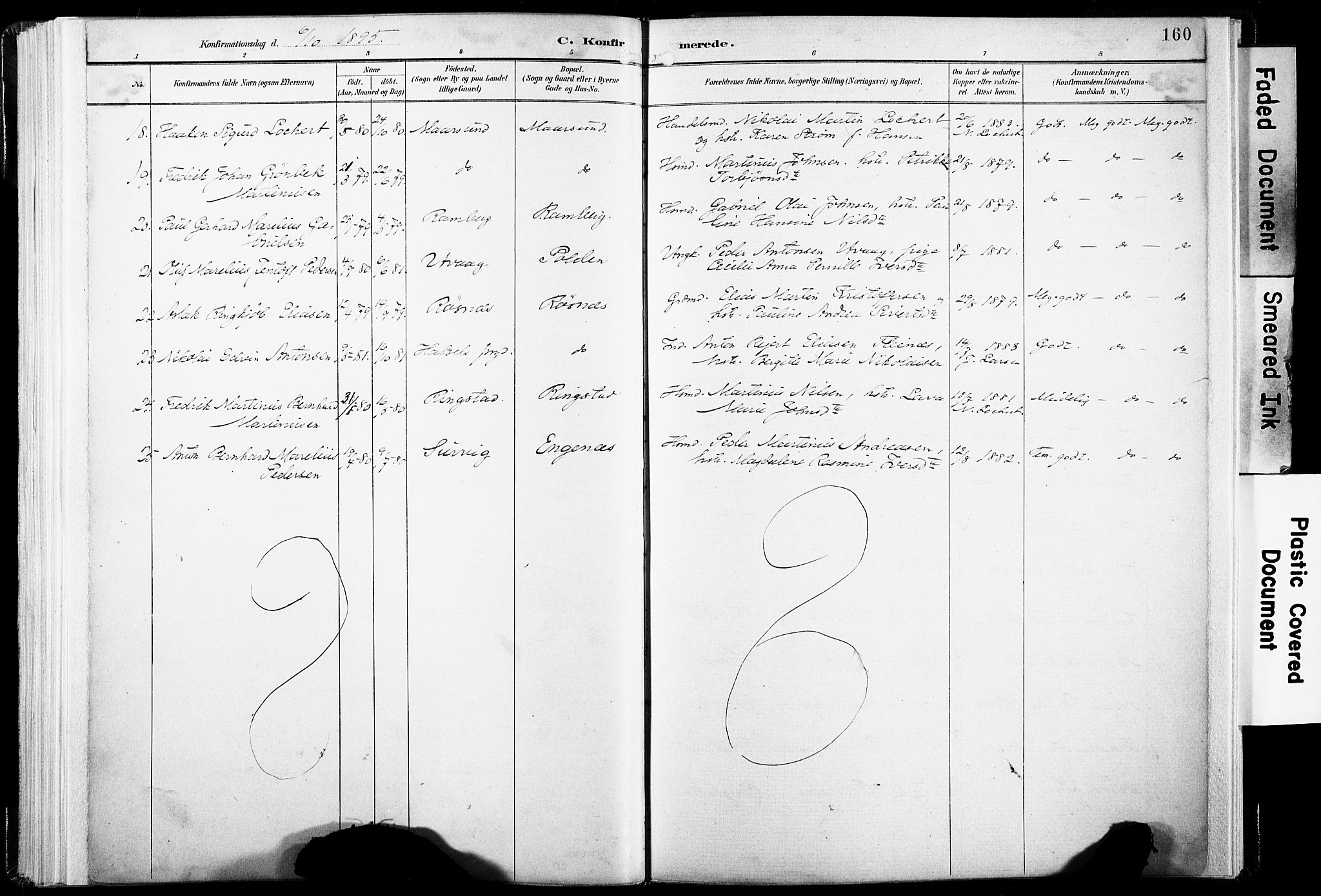 Ministerialprotokoller, klokkerbøker og fødselsregistre - Nordland, AV/SAT-A-1459/891/L1304: Parish register (official) no. 891A09, 1895-1921, p. 160