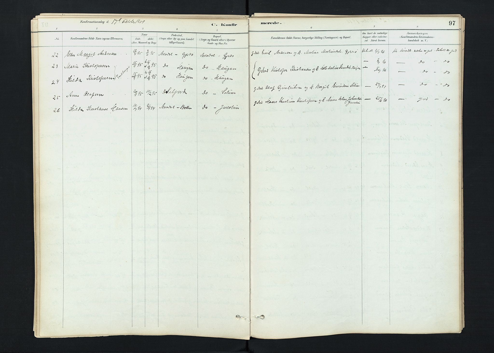 Stokke kirkebøker, SAKO/A-320/F/Fc/L0001: Parish register (official) no. III 1, 1884-1910, p. 97