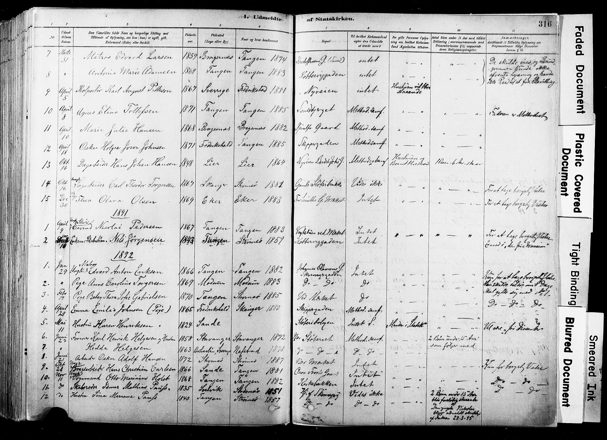 Strømsø kirkebøker, SAKO/A-246/F/Fb/L0006: Parish register (official) no. II 6, 1879-1910, p. 316