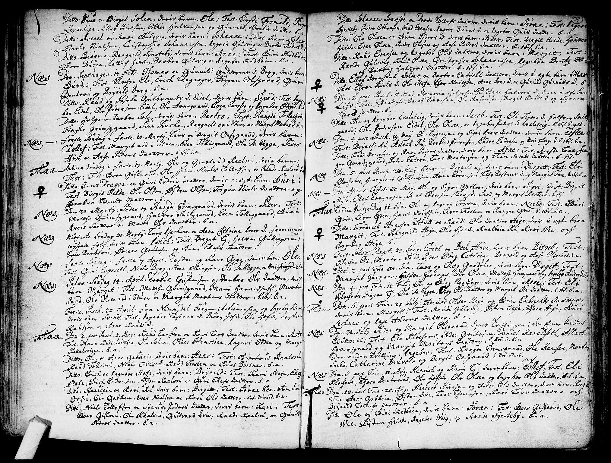 Nes kirkebøker, AV/SAKO-A-236/F/Fa/L0002: Parish register (official) no. 2, 1707-1759, p. 39