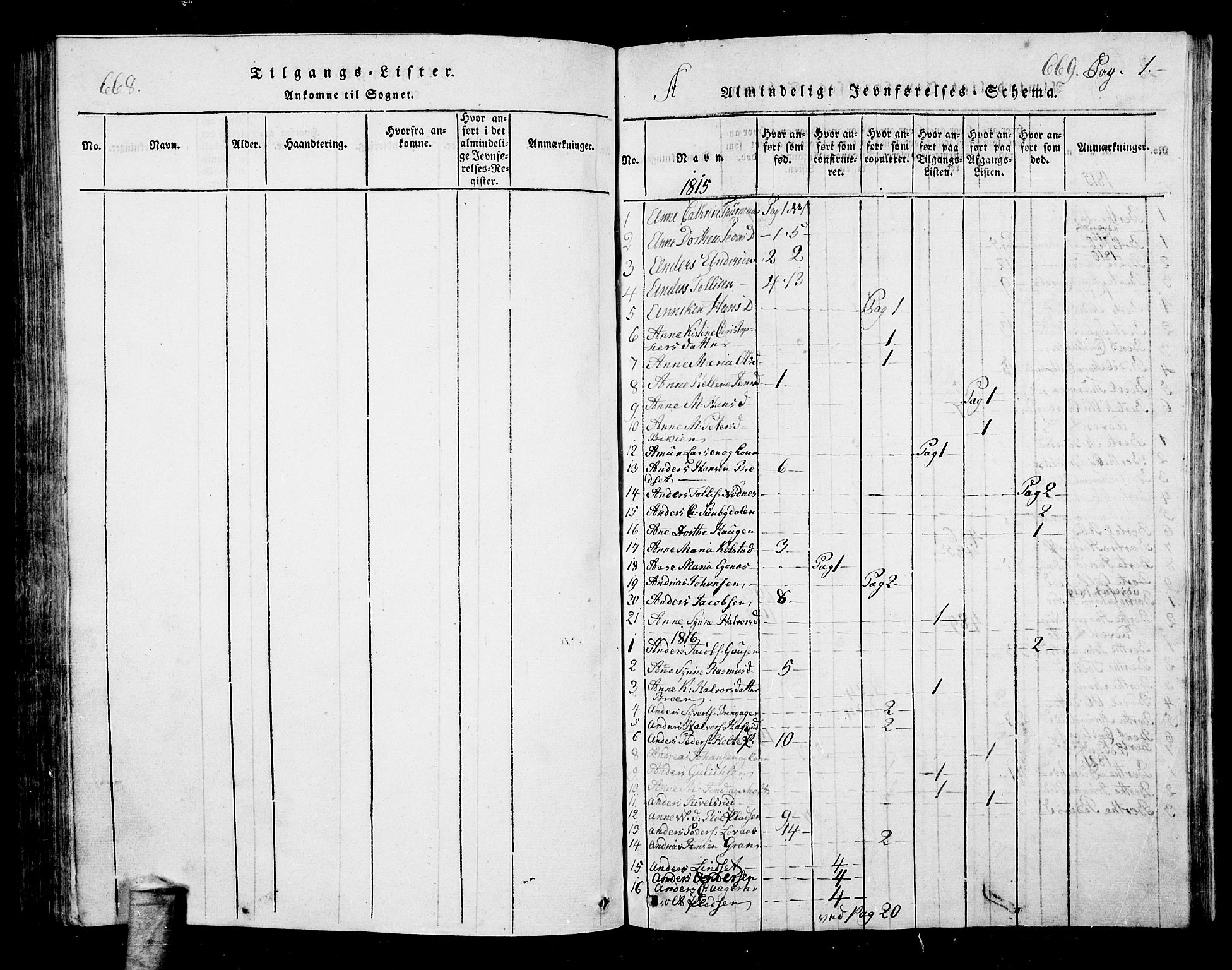 Hof kirkebøker, AV/SAKO-A-64/G/Ga/L0001: Parish register (copy) no. I 1, 1814-1844, p. 668-669