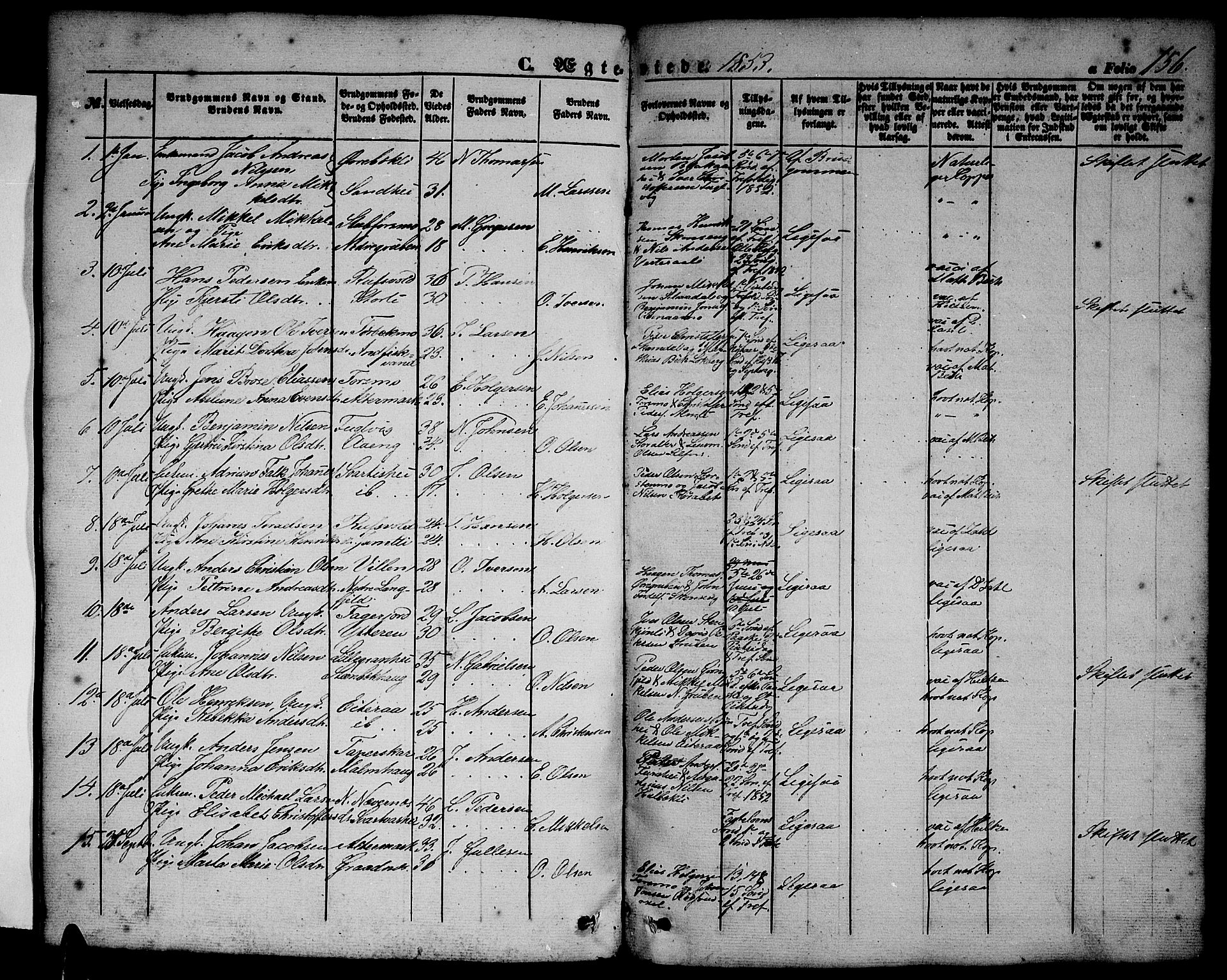 Ministerialprotokoller, klokkerbøker og fødselsregistre - Nordland, SAT/A-1459/827/L0414: Parish register (copy) no. 827C03, 1853-1865, p. 156