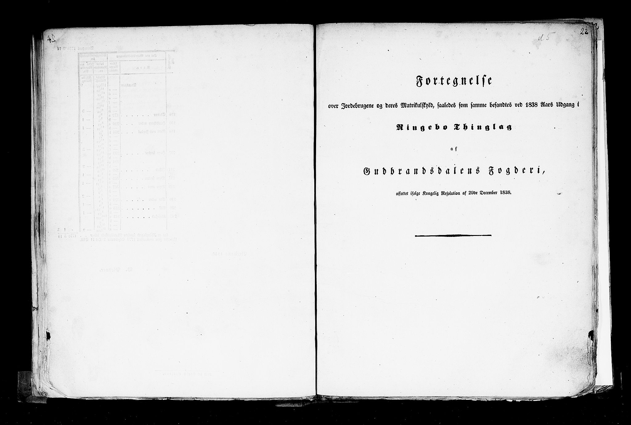 Rygh, RA/PA-0034/F/Fb/L0004: Matrikkelen for 1838 - Christians amt (Oppland fylke), 1838, p. 22a