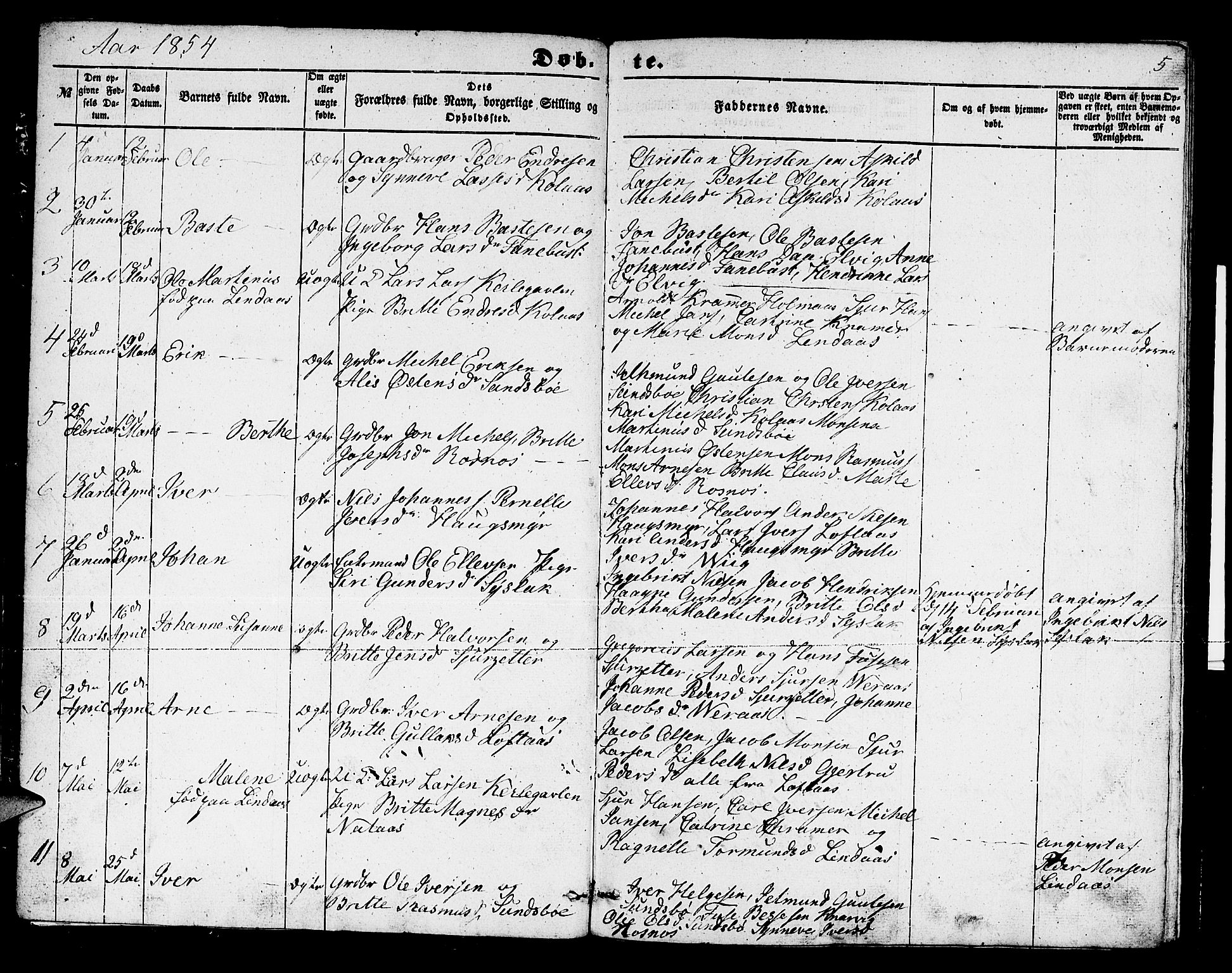 Lindås Sokneprestembete, AV/SAB-A-76701/H/Hab/Habb/L0001: Parish register (copy) no. B 1, 1853-1866, p. 5