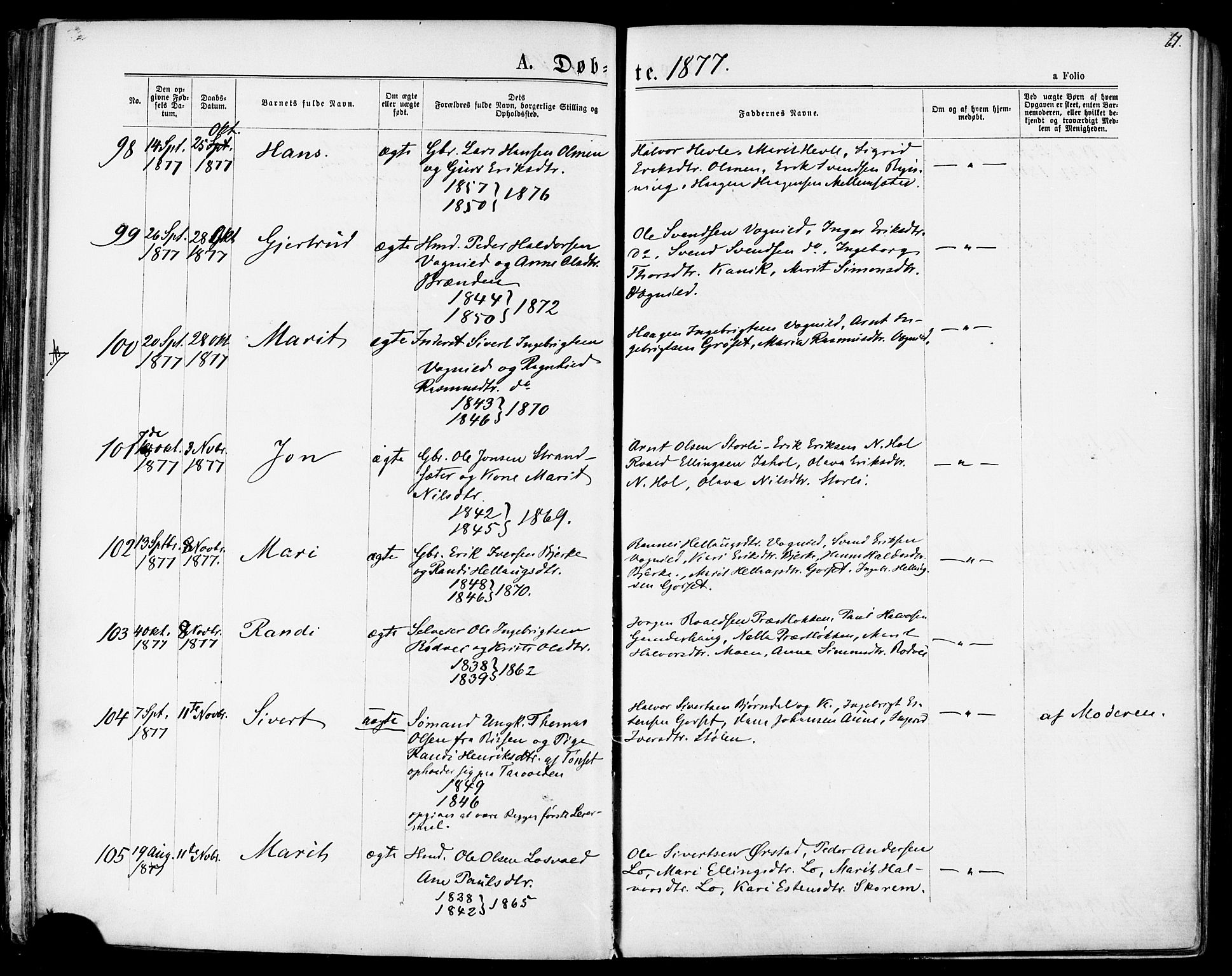 Ministerialprotokoller, klokkerbøker og fødselsregistre - Sør-Trøndelag, SAT/A-1456/678/L0900: Parish register (official) no. 678A09, 1872-1881, p. 61