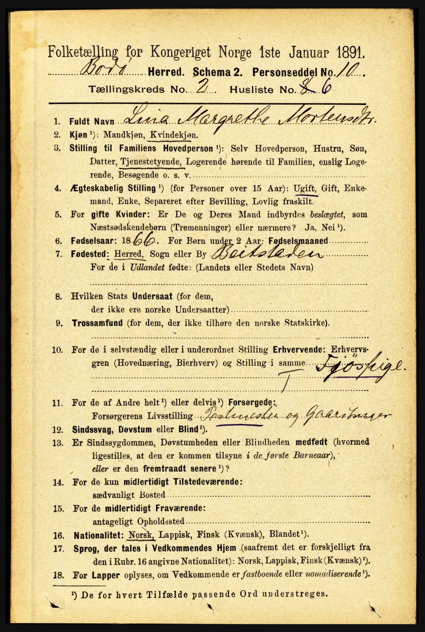 RA, 1891 census for 1843 Bodø, 1891, p. 734