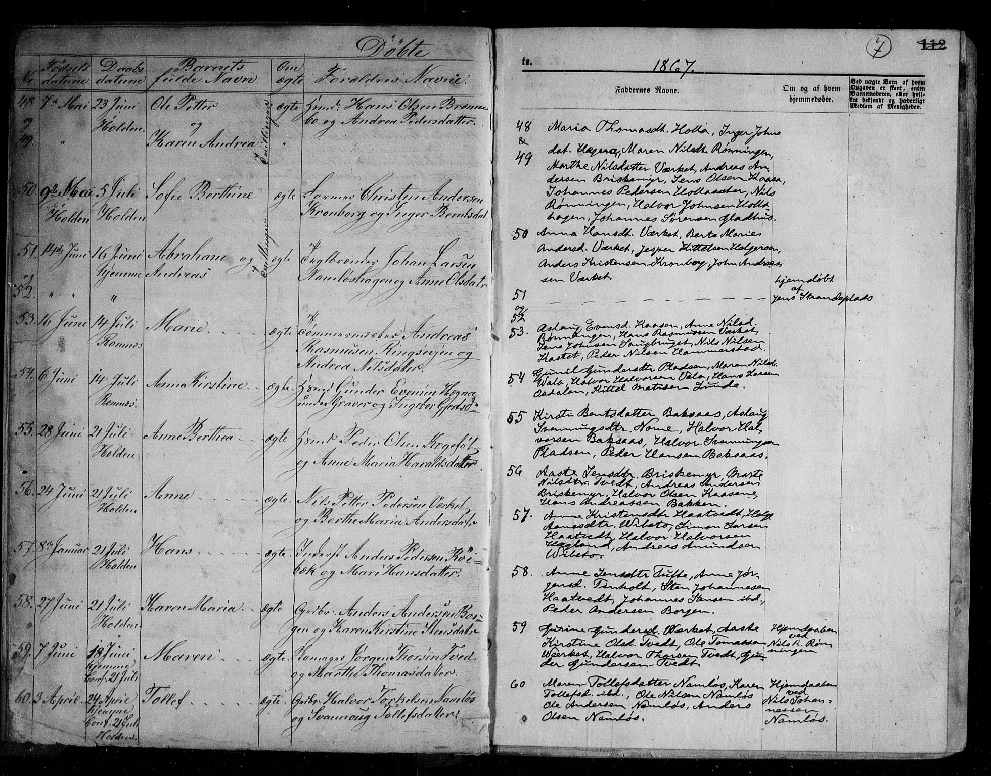 Holla kirkebøker, AV/SAKO-A-272/G/Ga/L0004: Parish register (copy) no. I 4, 1867-1890, p. 7