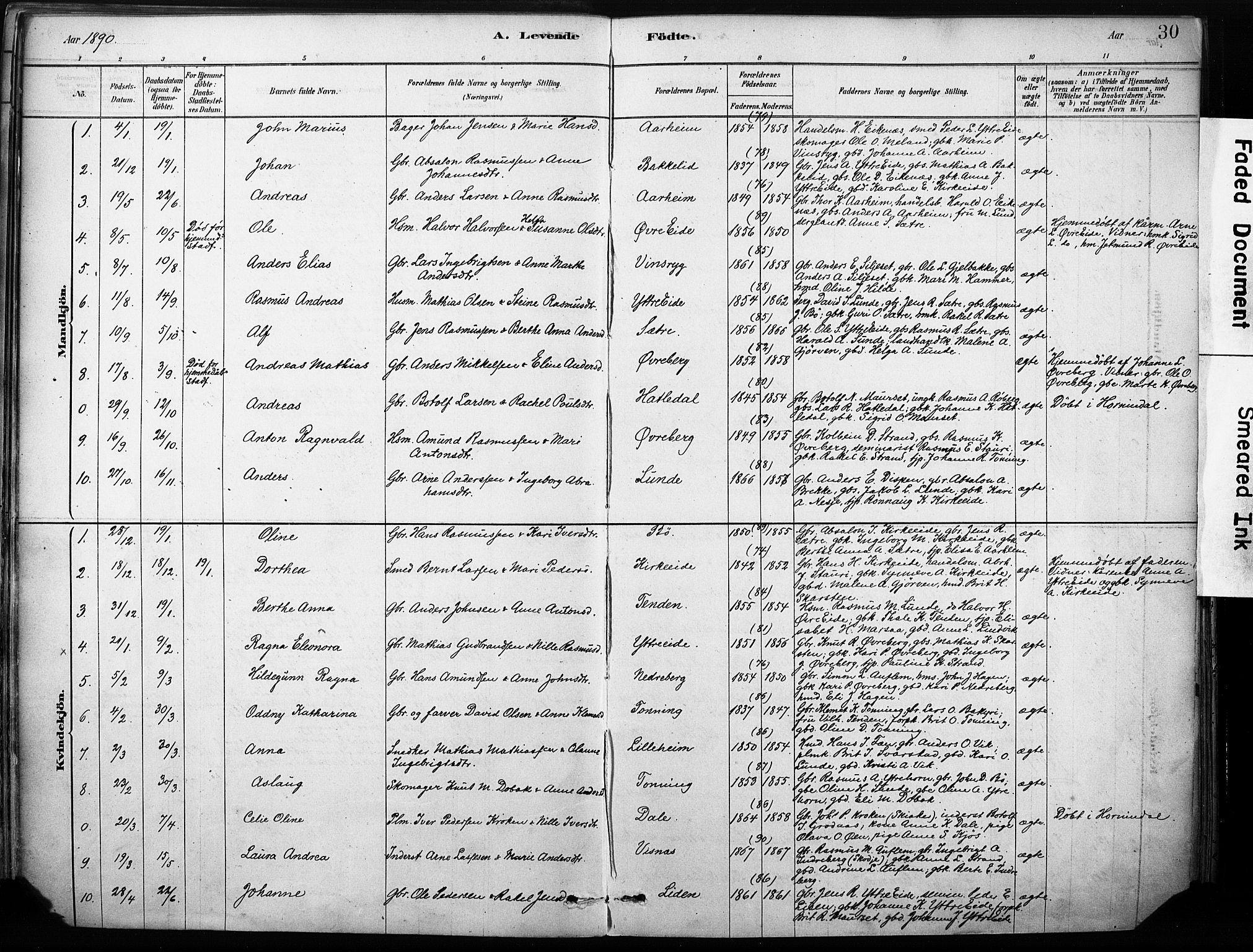 Stryn Sokneprestembete, AV/SAB-A-82501: Parish register (official) no. B 1, 1878-1907, p. 30