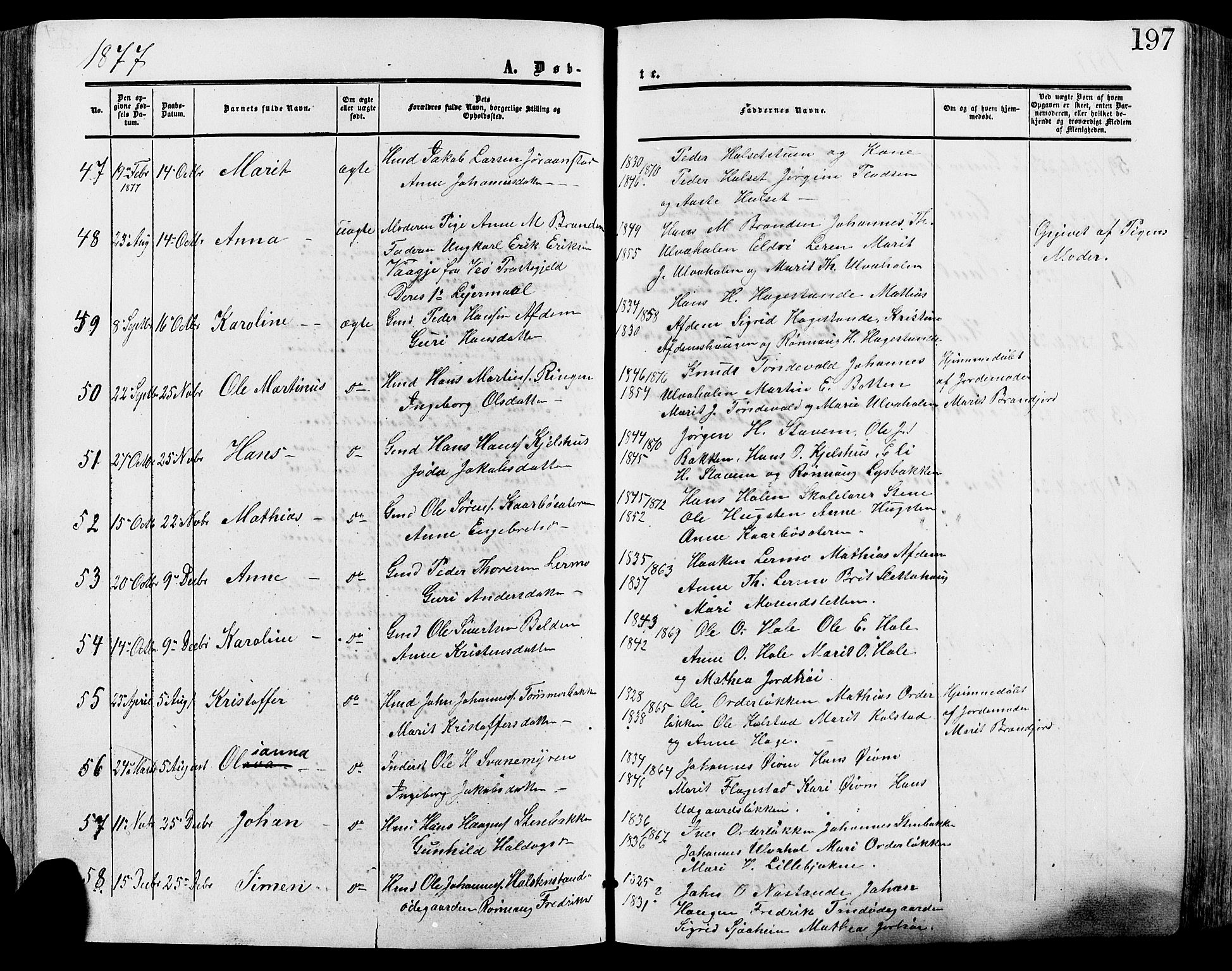 Lesja prestekontor, SAH/PREST-068/H/Ha/Haa/L0008: Parish register (official) no. 8, 1854-1880, p. 197