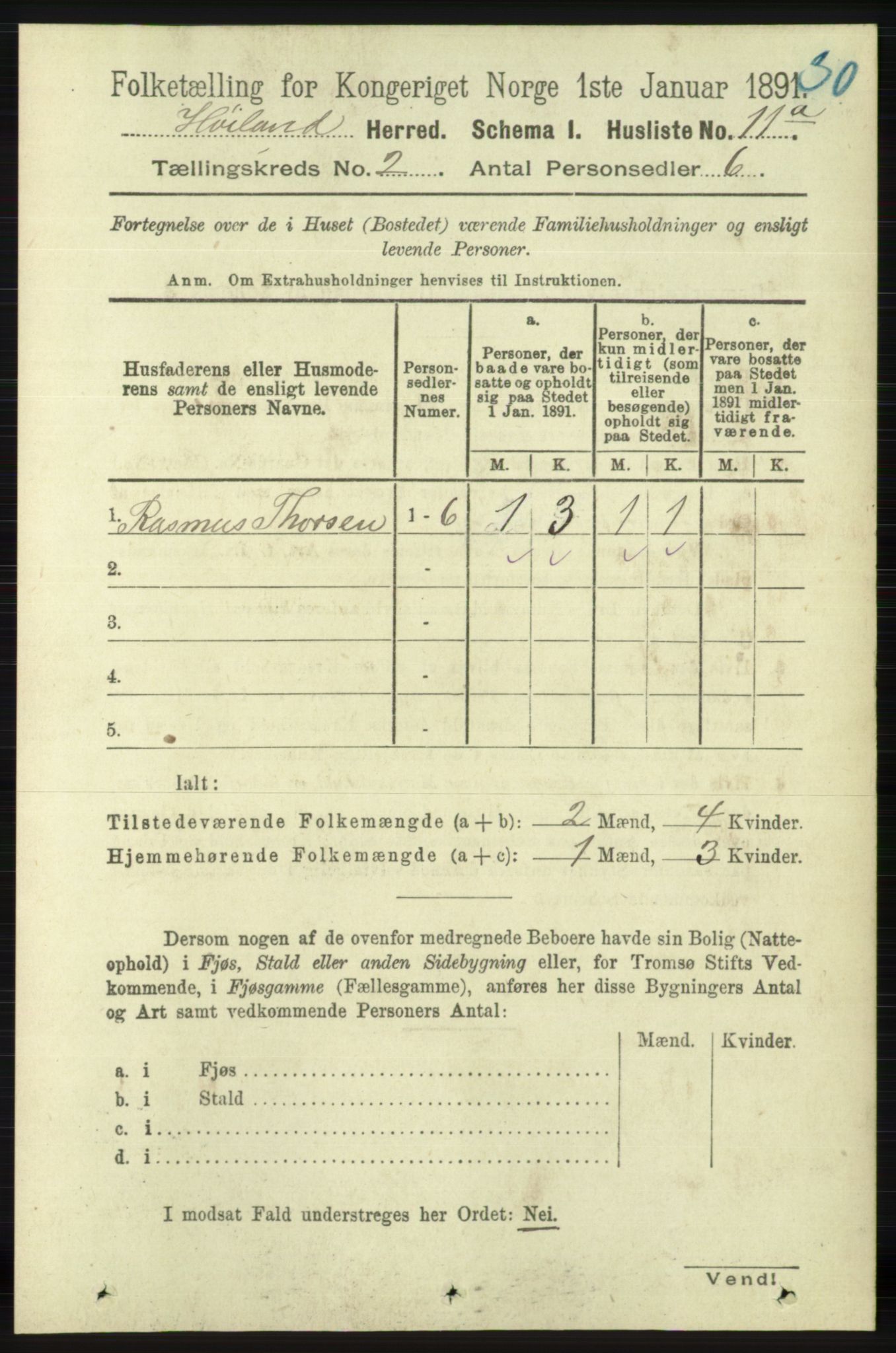 RA, 1891 census for 1123 Høyland, 1891, p. 287