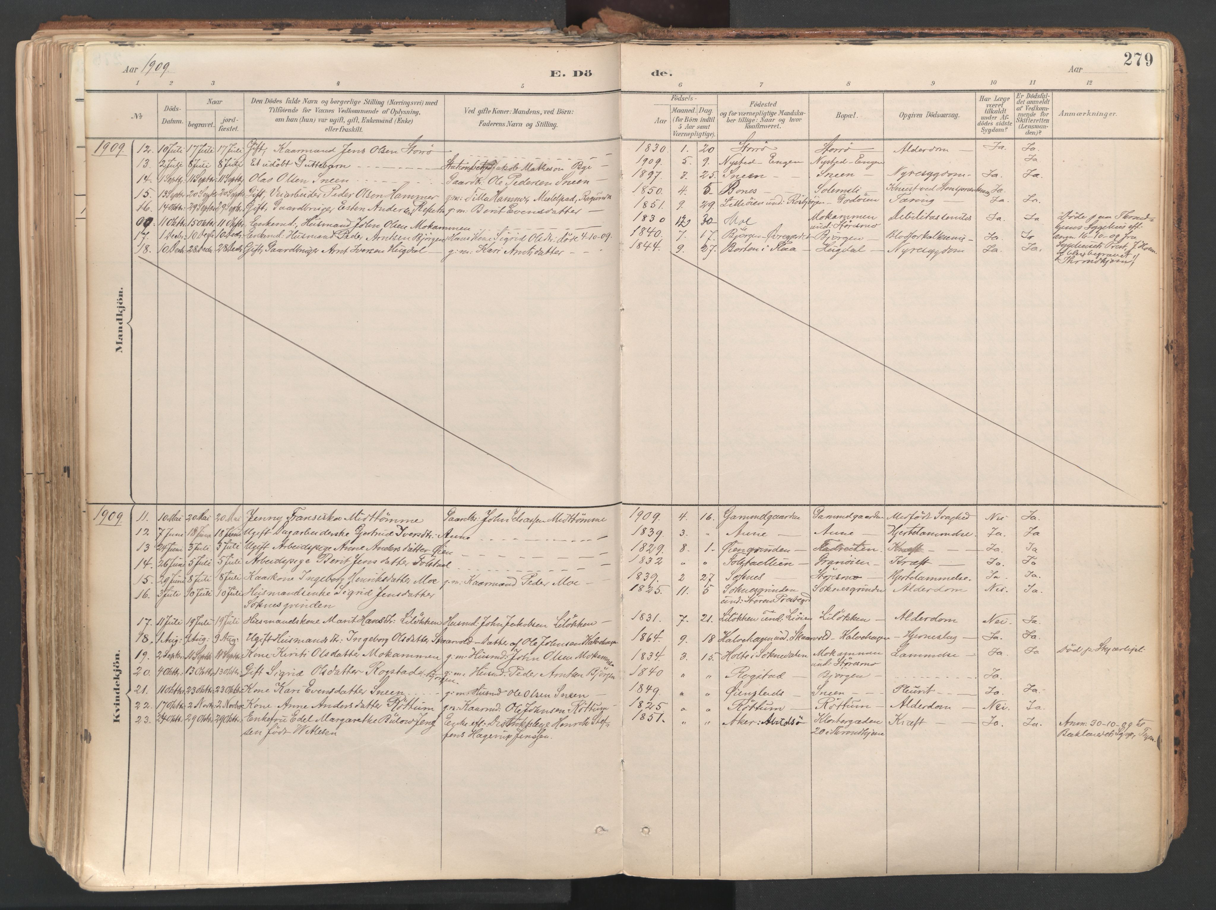 Ministerialprotokoller, klokkerbøker og fødselsregistre - Sør-Trøndelag, AV/SAT-A-1456/687/L1004: Parish register (official) no. 687A10, 1891-1923, p. 279