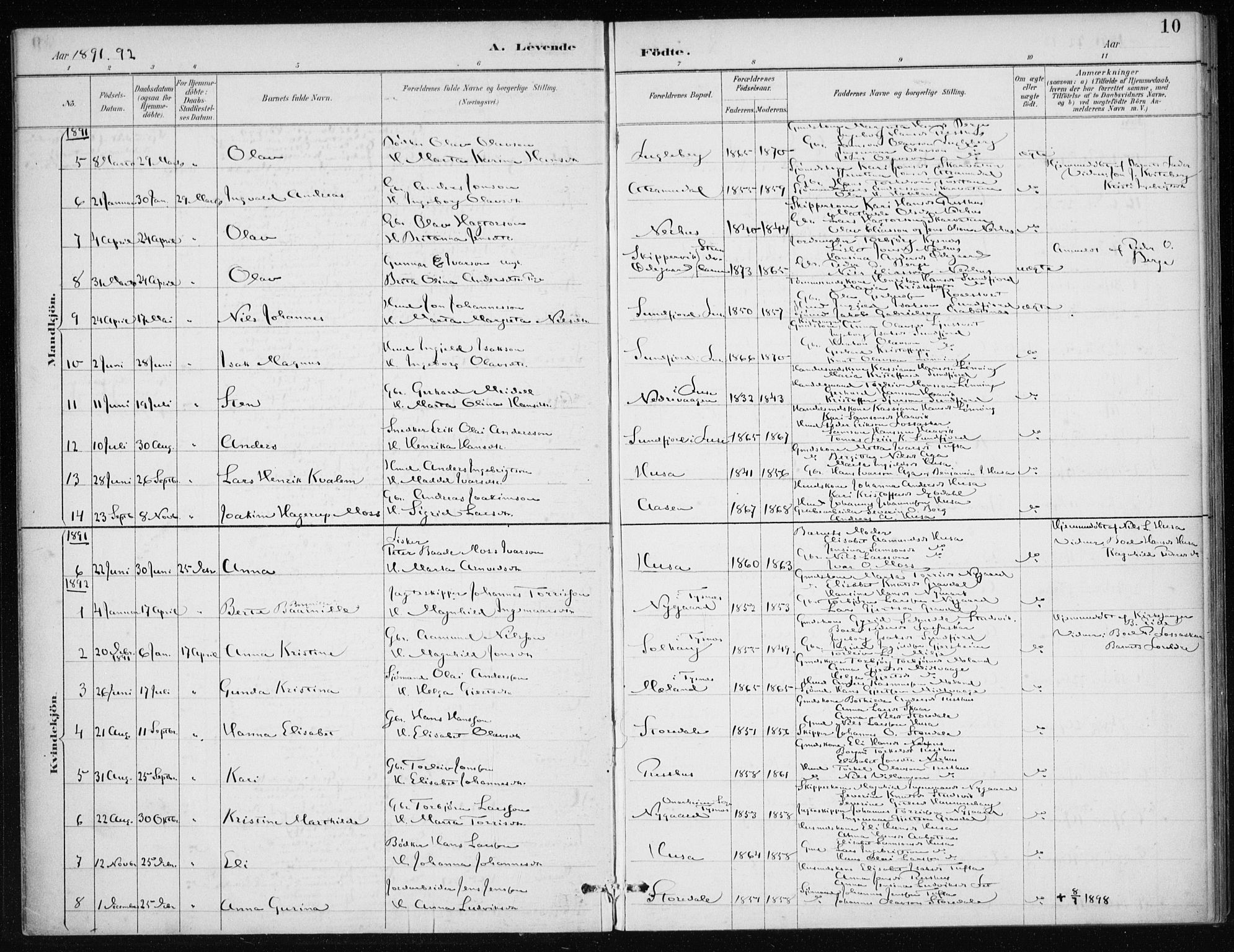 Kvinnherad sokneprestembete, SAB/A-76401/H/Haa: Parish register (official) no. E 1, 1887-1912, p. 10