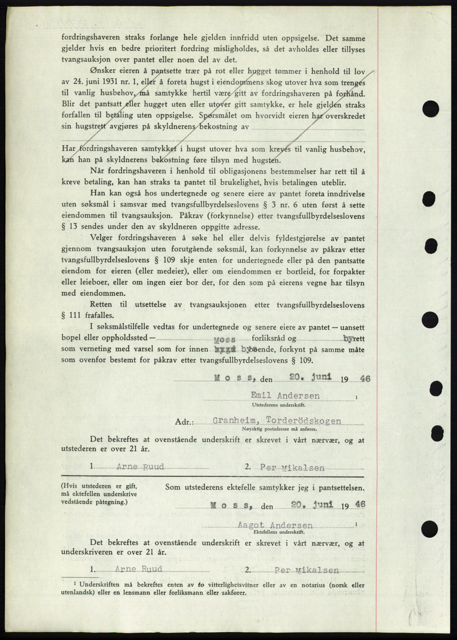 Moss sorenskriveri, SAO/A-10168: Mortgage book no. B15, 1946-1946, Diary no: : 1390/1946