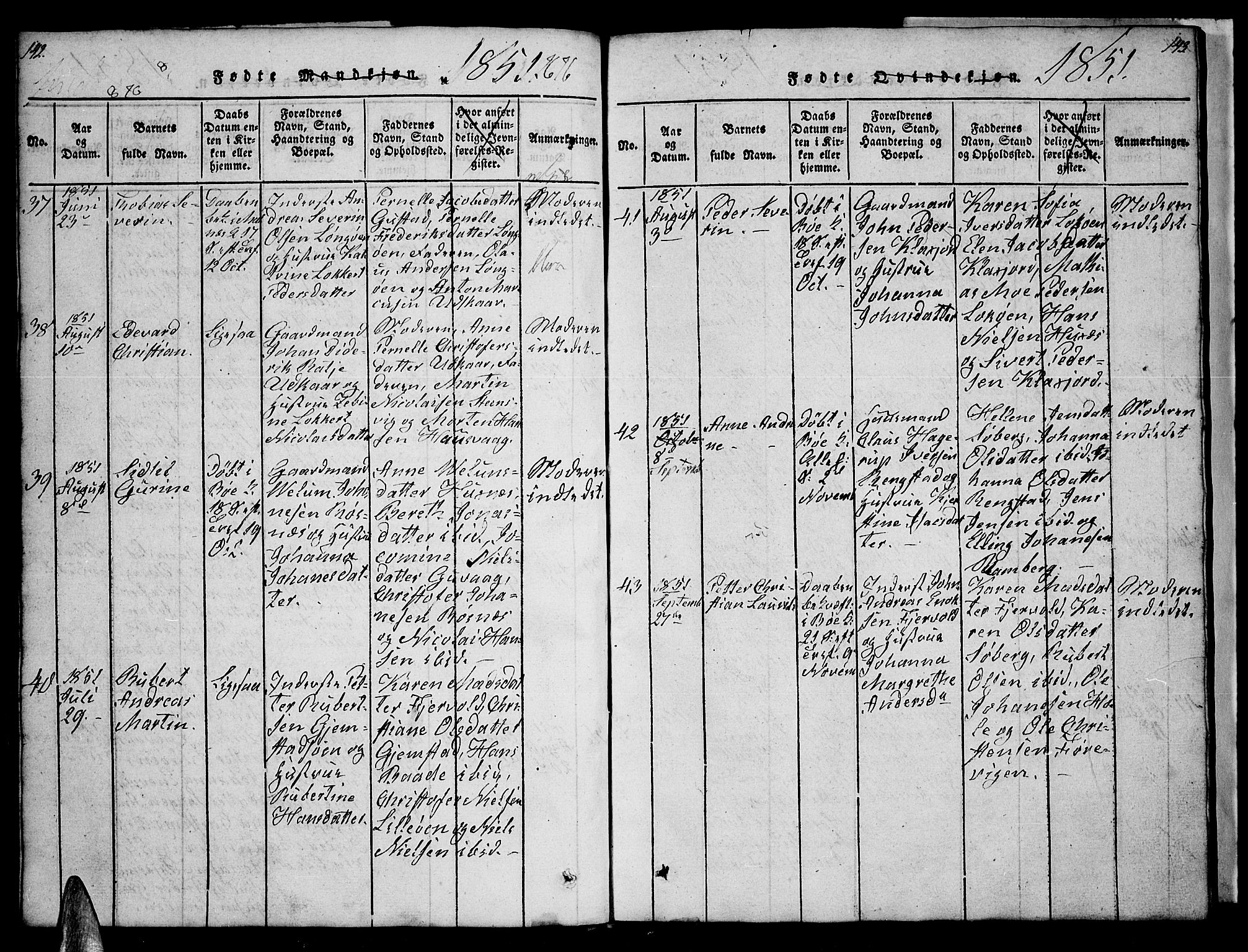 Ministerialprotokoller, klokkerbøker og fødselsregistre - Nordland, AV/SAT-A-1459/891/L1312: Parish register (copy) no. 891C01, 1820-1856, p. 142-143