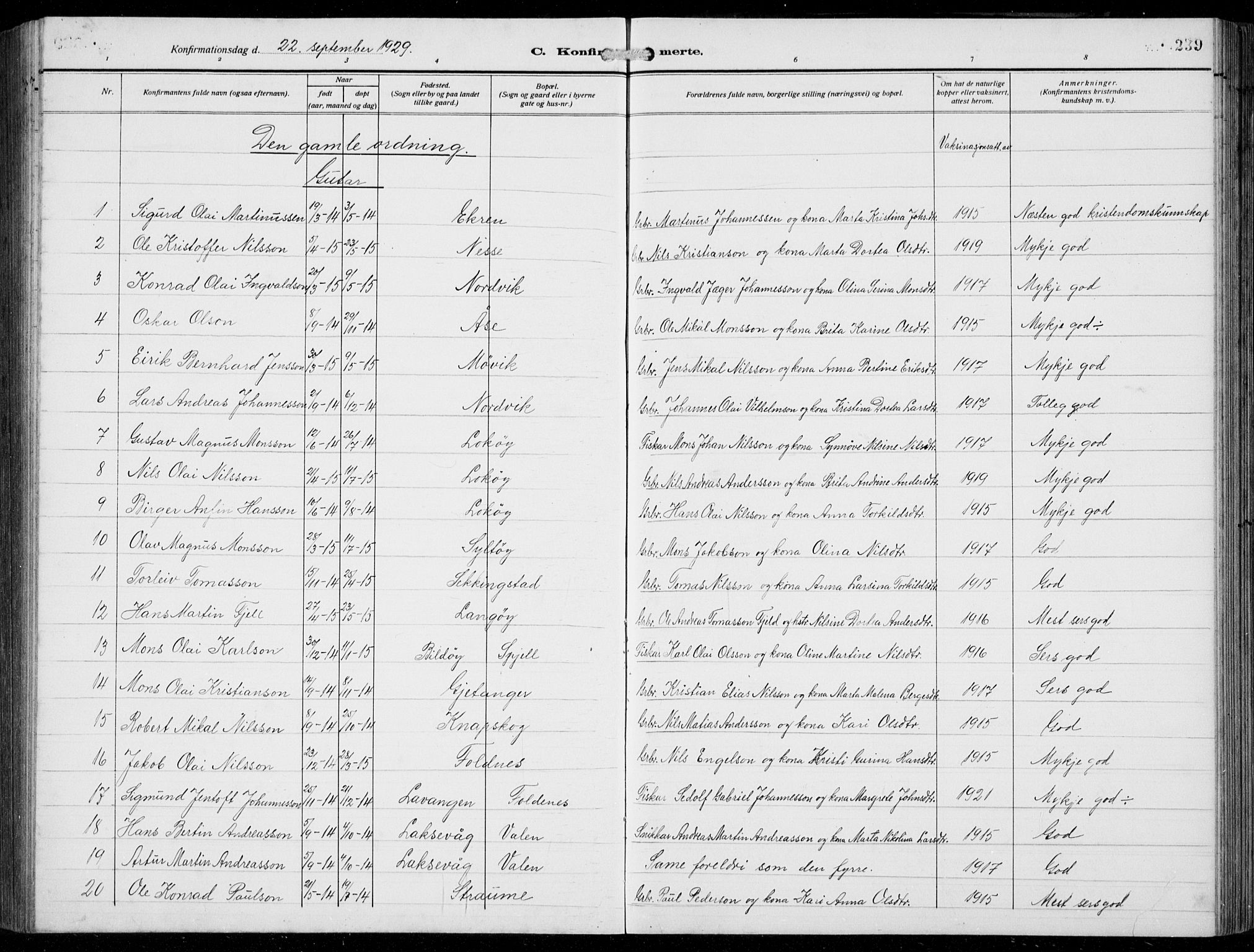 Fjell sokneprestembete, SAB/A-75301/H/Hab: Parish register (copy) no. A  6, 1918-1936, p. 239