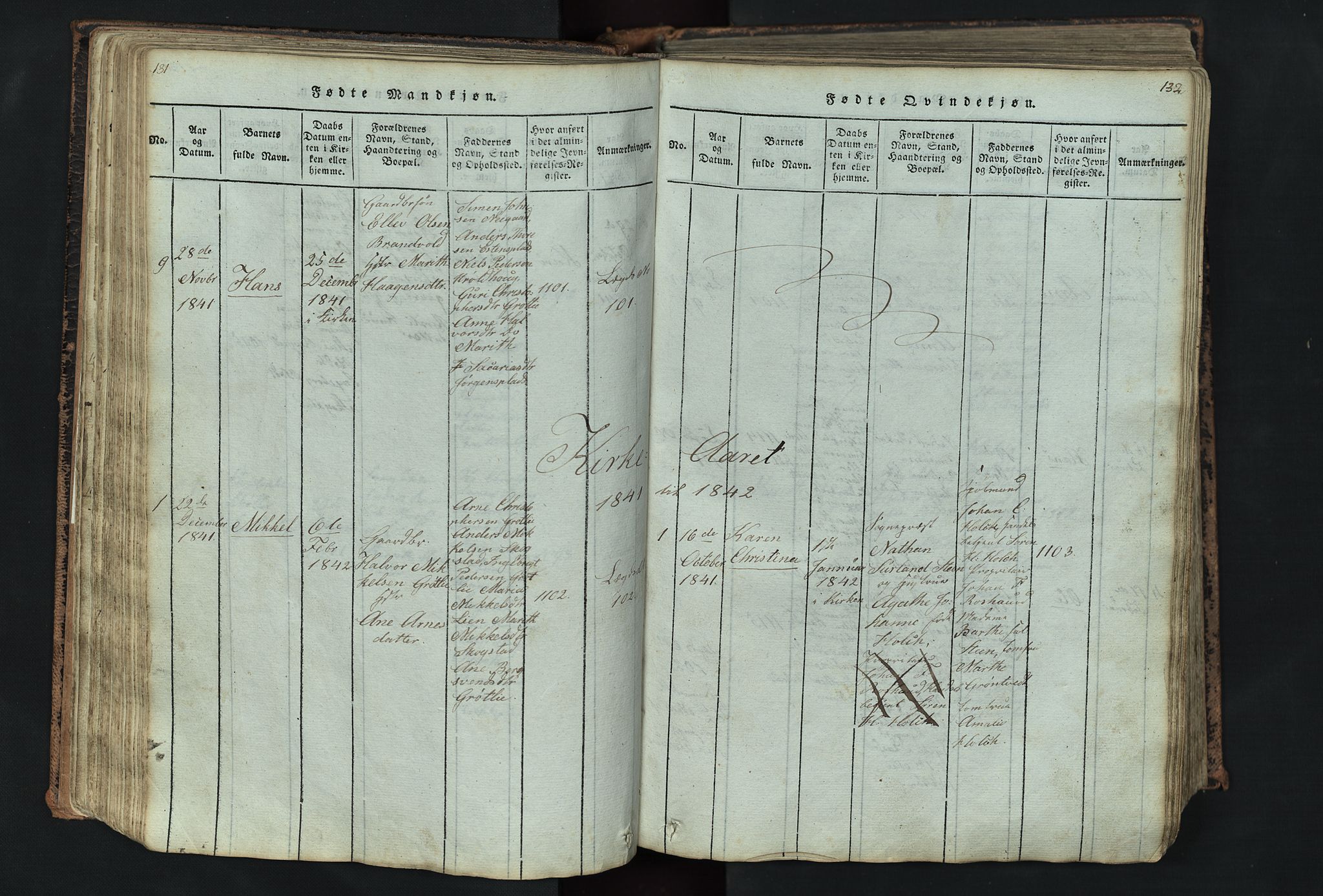 Kvikne prestekontor, AV/SAH-PREST-064/H/Ha/Hab/L0001: Parish register (copy) no. 1, 1815-1895, p. 131-132