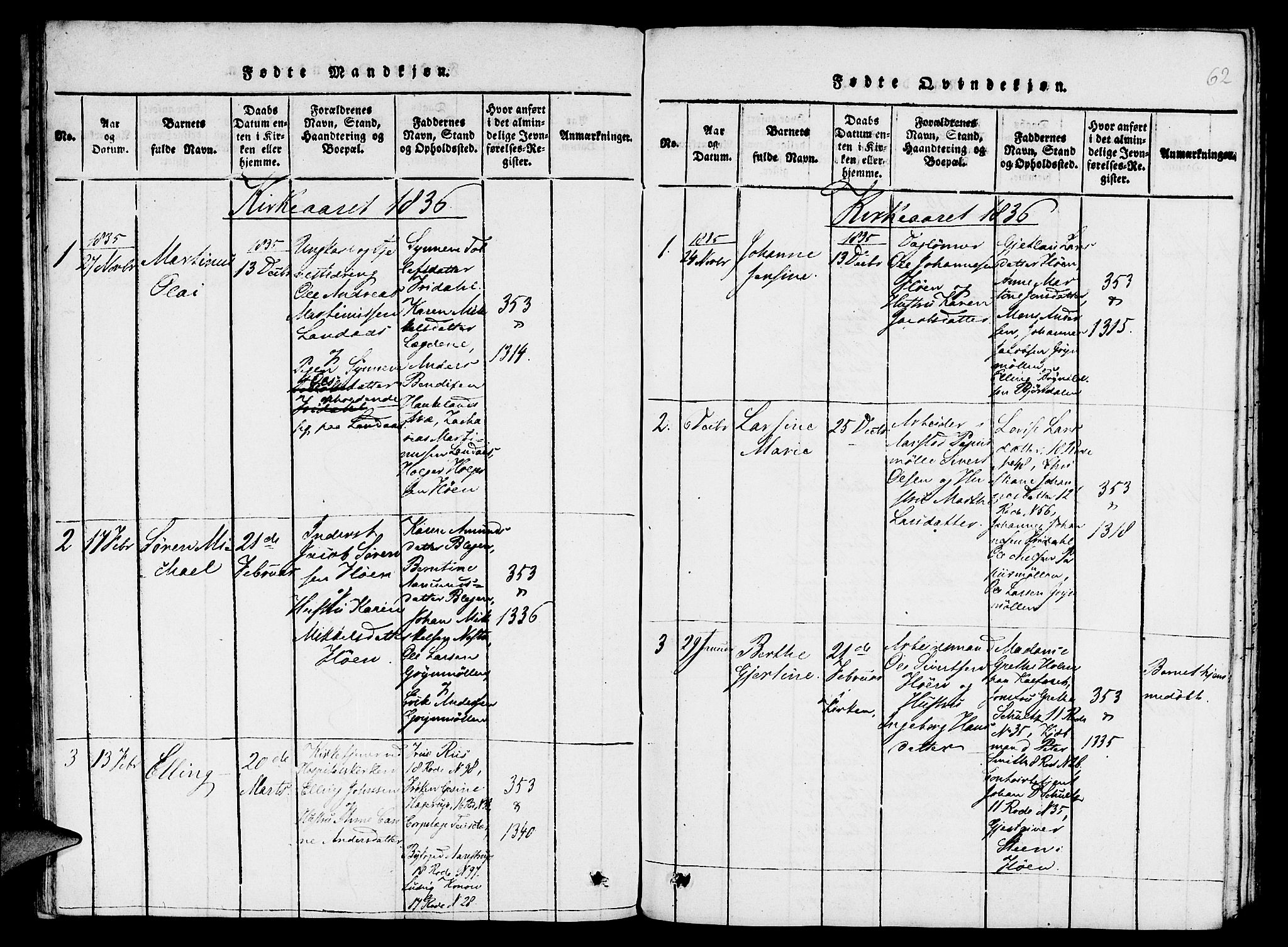 St. Jørgens hospital og Årstad sokneprestembete, AV/SAB-A-99934: Parish register (copy) no. A 1, 1816-1843, p. 62