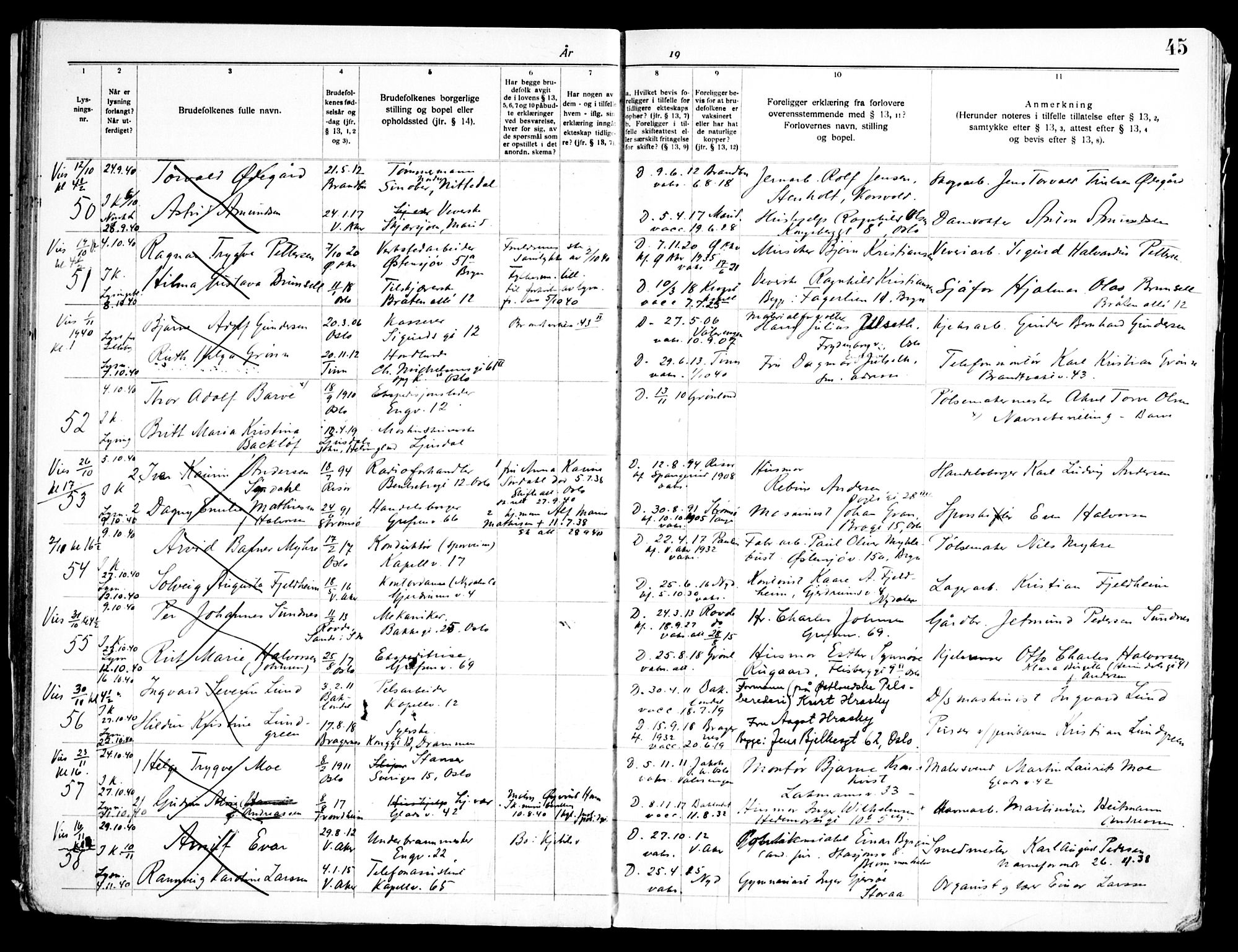Grefsen prestekontor Kirkebøker, AV/SAO-A-10237a/H/Ha/L0001: Banns register no. 1, 1933-1950, p. 45