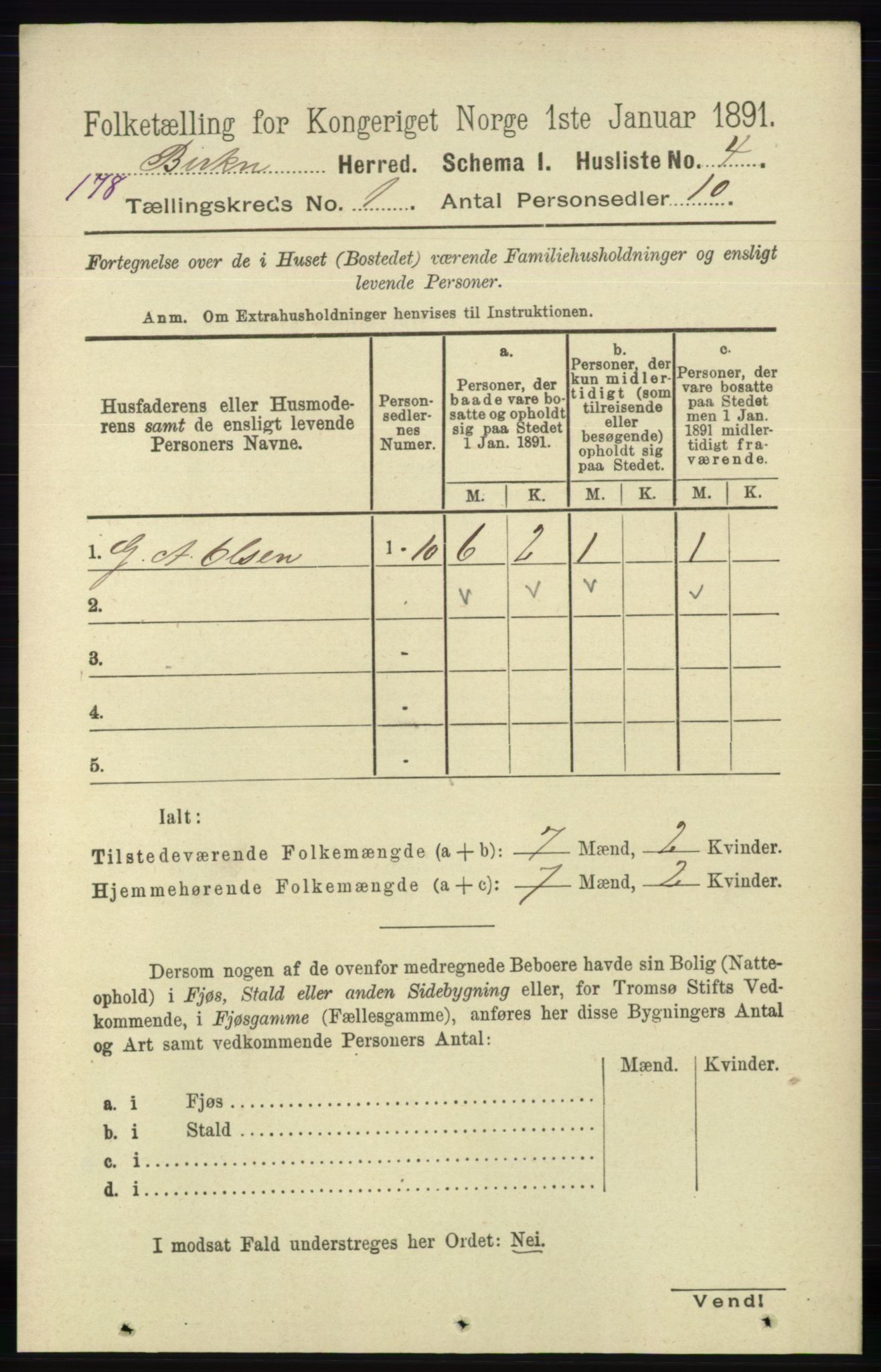 RA, 1891 Census for 0928 Birkenes, 1891, p. 24