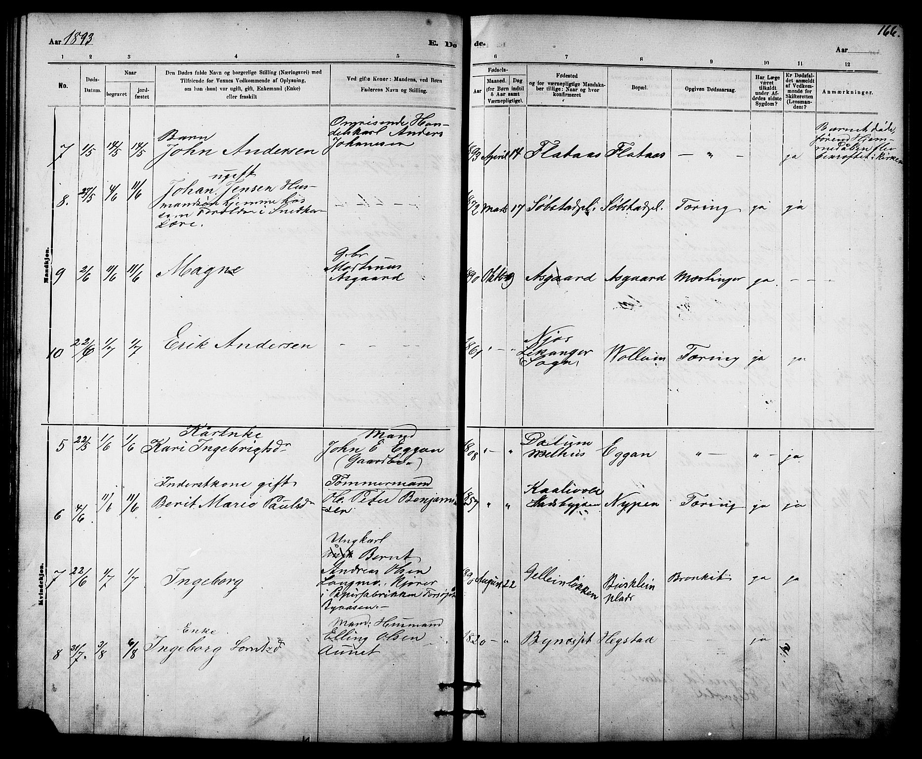 Ministerialprotokoller, klokkerbøker og fødselsregistre - Sør-Trøndelag, SAT/A-1456/613/L0395: Parish register (copy) no. 613C03, 1887-1909, p. 166