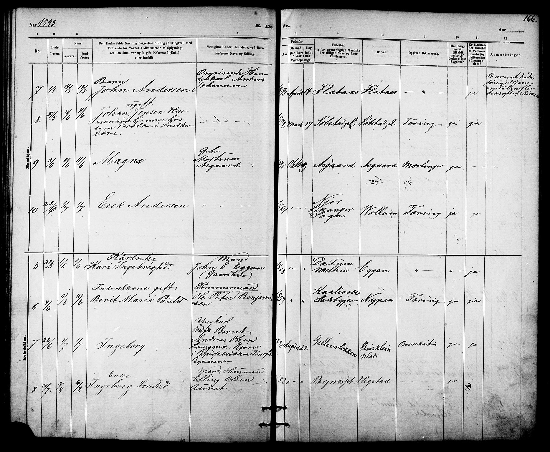 Ministerialprotokoller, klokkerbøker og fødselsregistre - Sør-Trøndelag, AV/SAT-A-1456/613/L0395: Parish register (copy) no. 613C03, 1887-1909, p. 166
