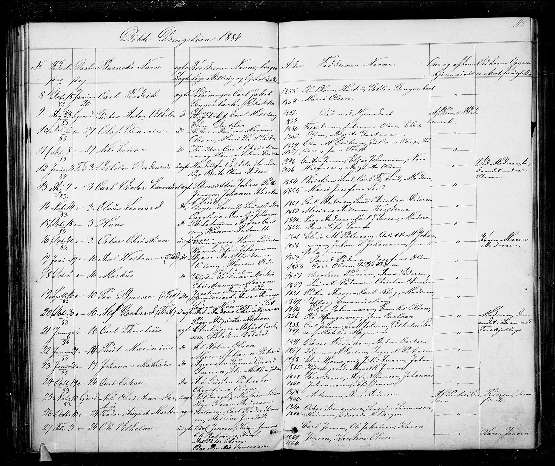 Halden prestekontor Kirkebøker, SAO/A-10909/G/Ga/L0006: Parish register (copy) no. 6, 1869-1884, p. 118