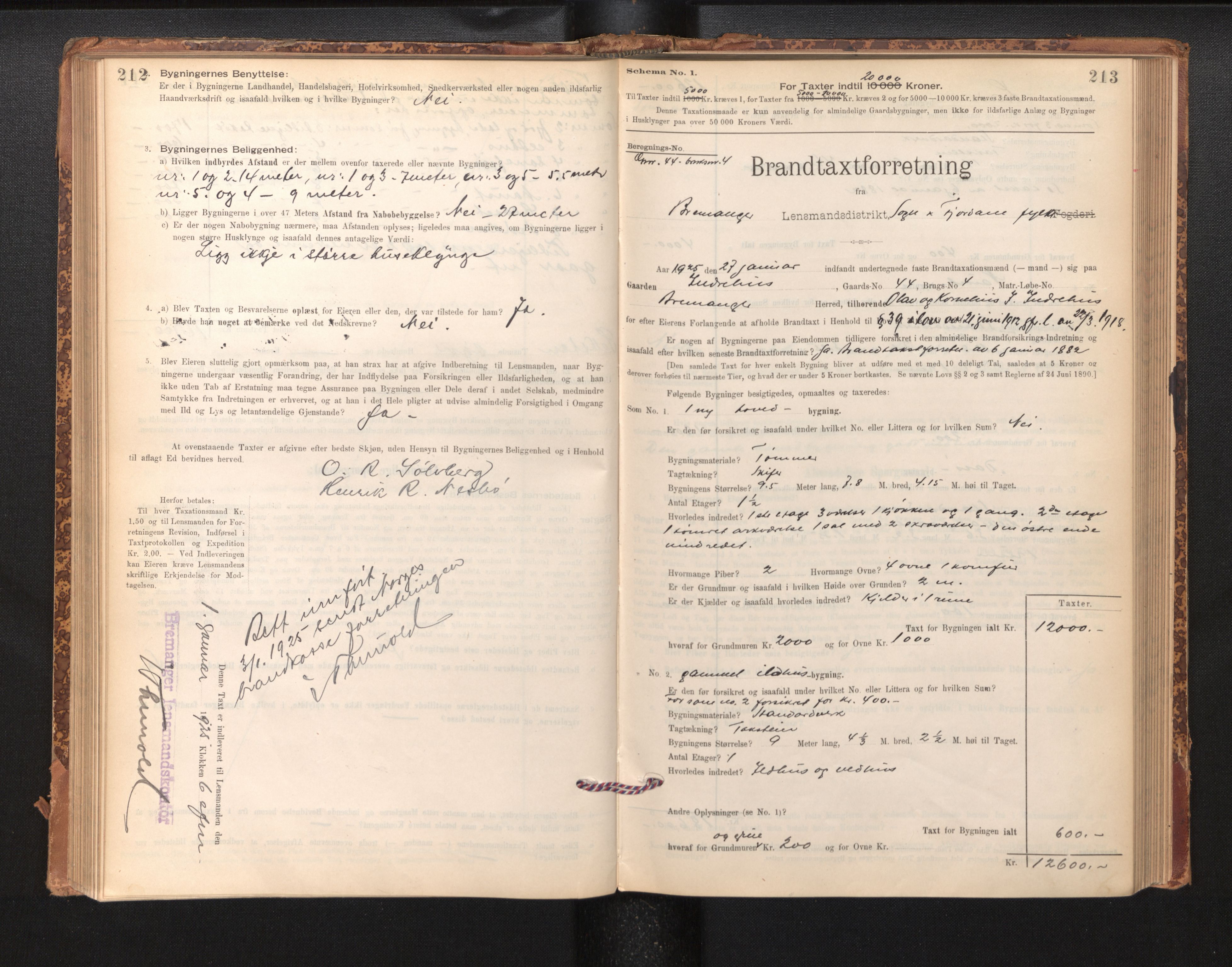 Lensmannen i Bremanger, SAB/A-26701/0012/L0007: Branntakstprotokoll, skjematakst, 1895-1936, p. 212-213