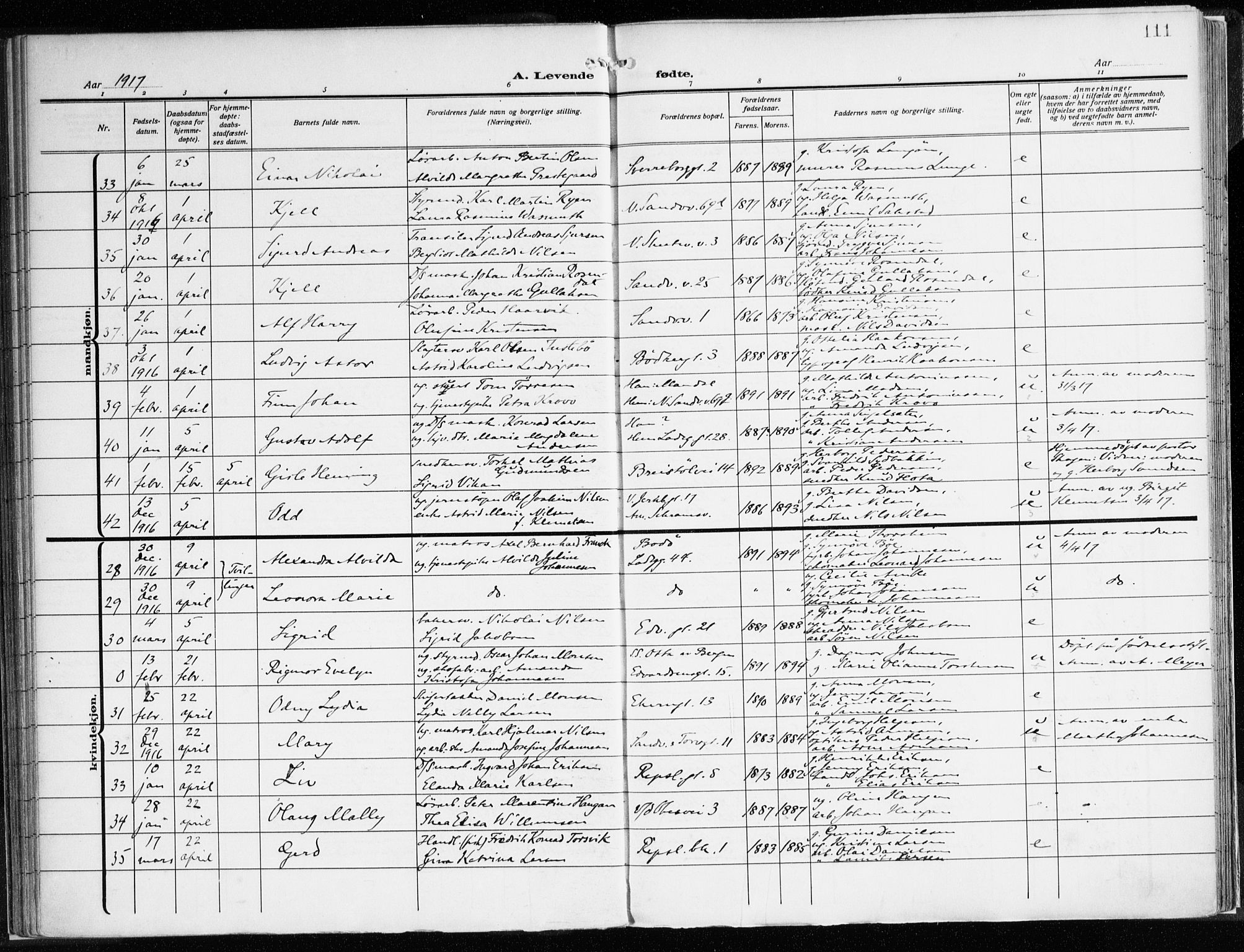 Sandviken Sokneprestembete, AV/SAB-A-77601/H/Ha/L0007: Parish register (official) no. B 4, 1912-1924, p. 111