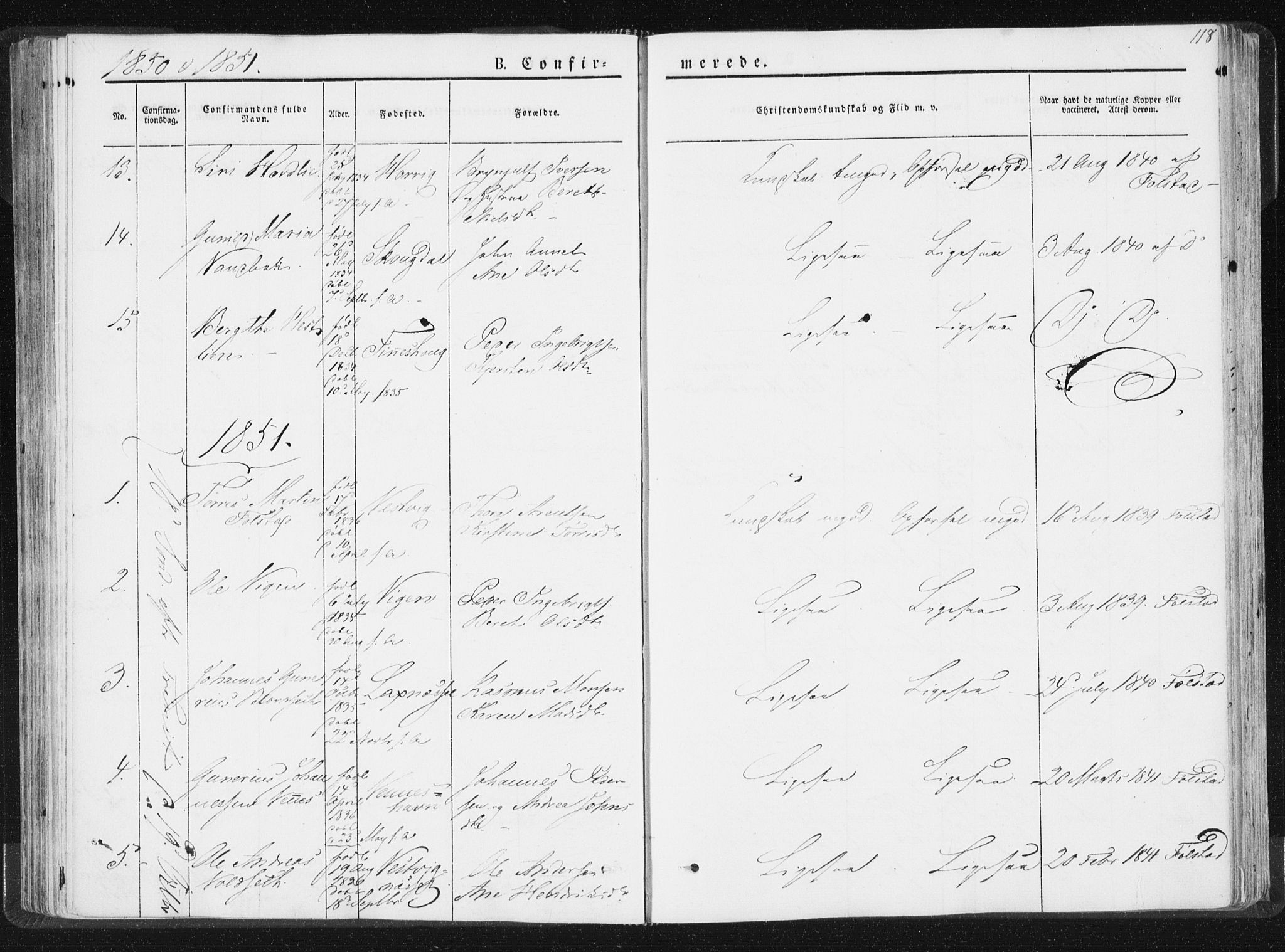 Ministerialprotokoller, klokkerbøker og fødselsregistre - Nord-Trøndelag, SAT/A-1458/744/L0418: Parish register (official) no. 744A02, 1843-1866, p. 118