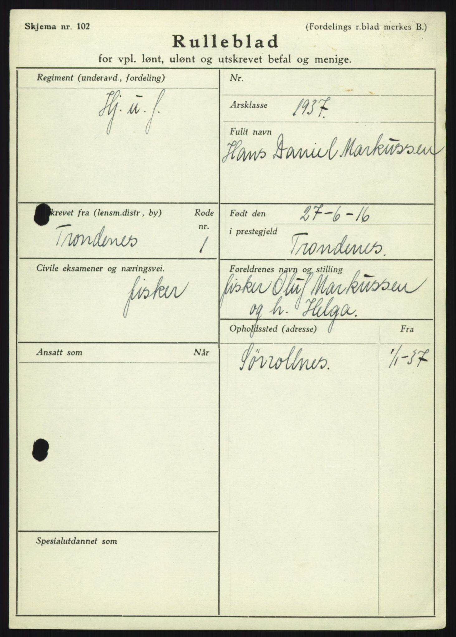 Forsvaret, Troms infanteriregiment nr. 16, AV/RA-RAFA-3146/P/Pa/L0021: Rulleblad for regimentets menige mannskaper, årsklasse 1937, 1937, p. 739