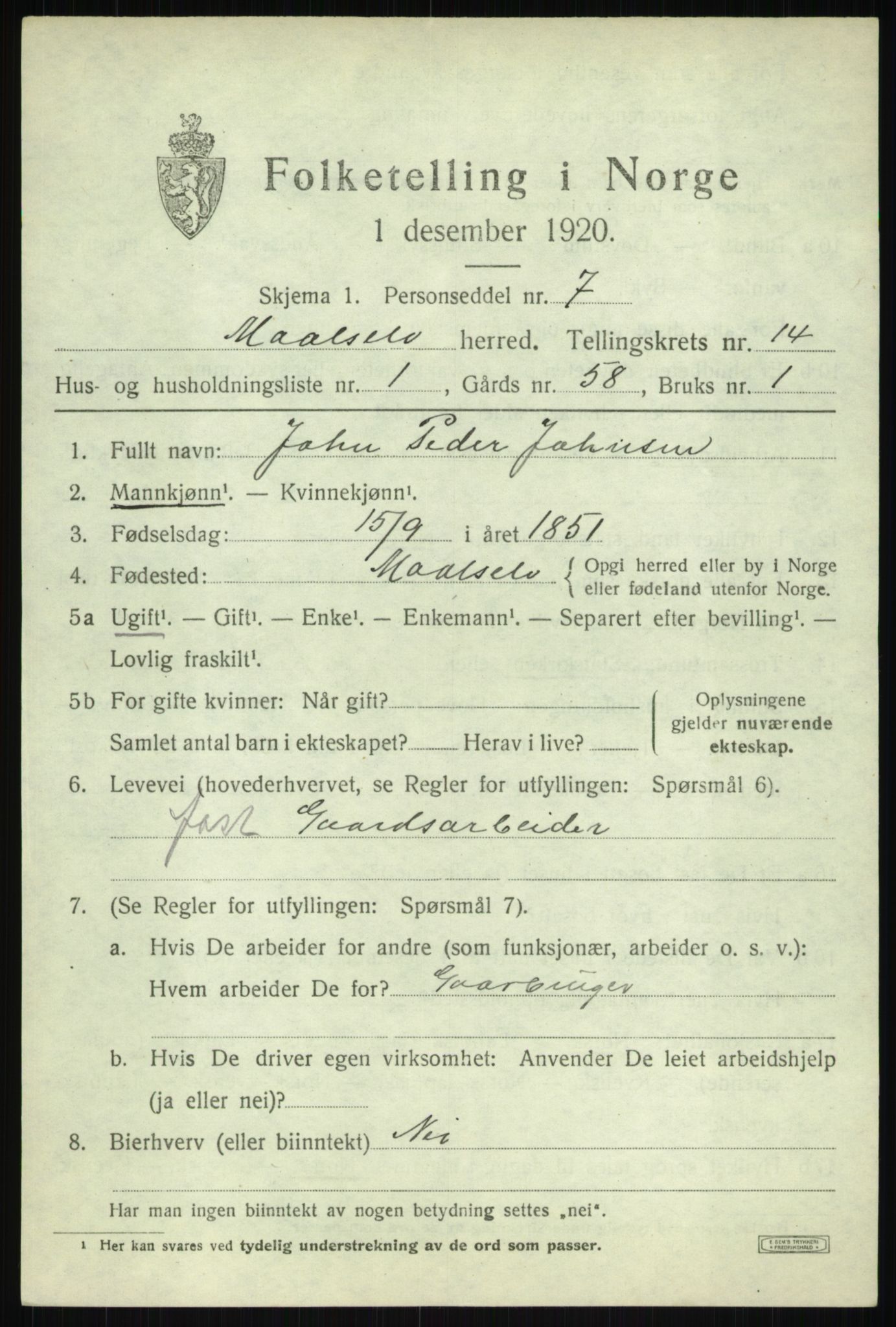 SATØ, 1920 census for Målselv, 1920, p. 7021