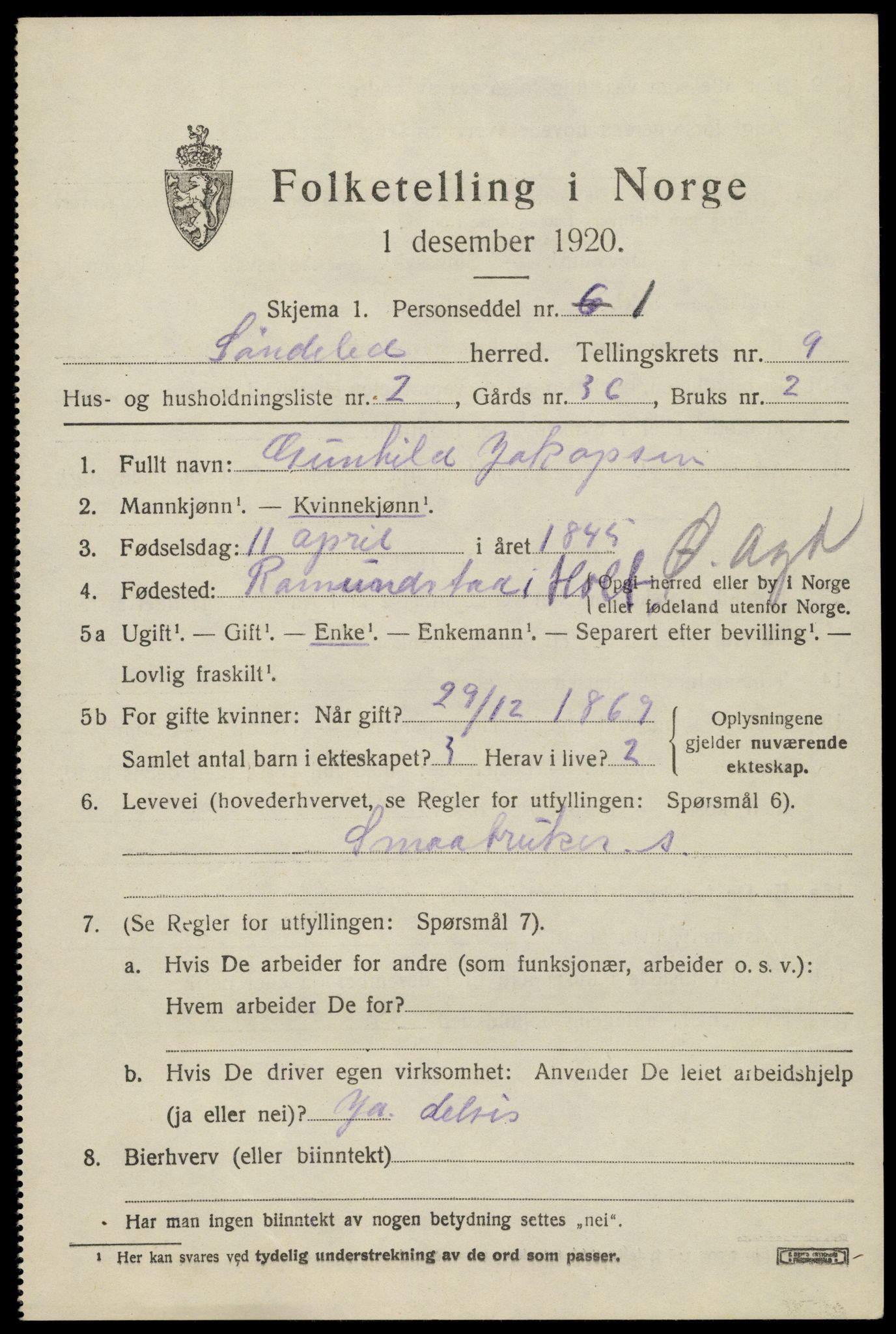 SAK, 1920 census for Søndeled, 1920, p. 4581