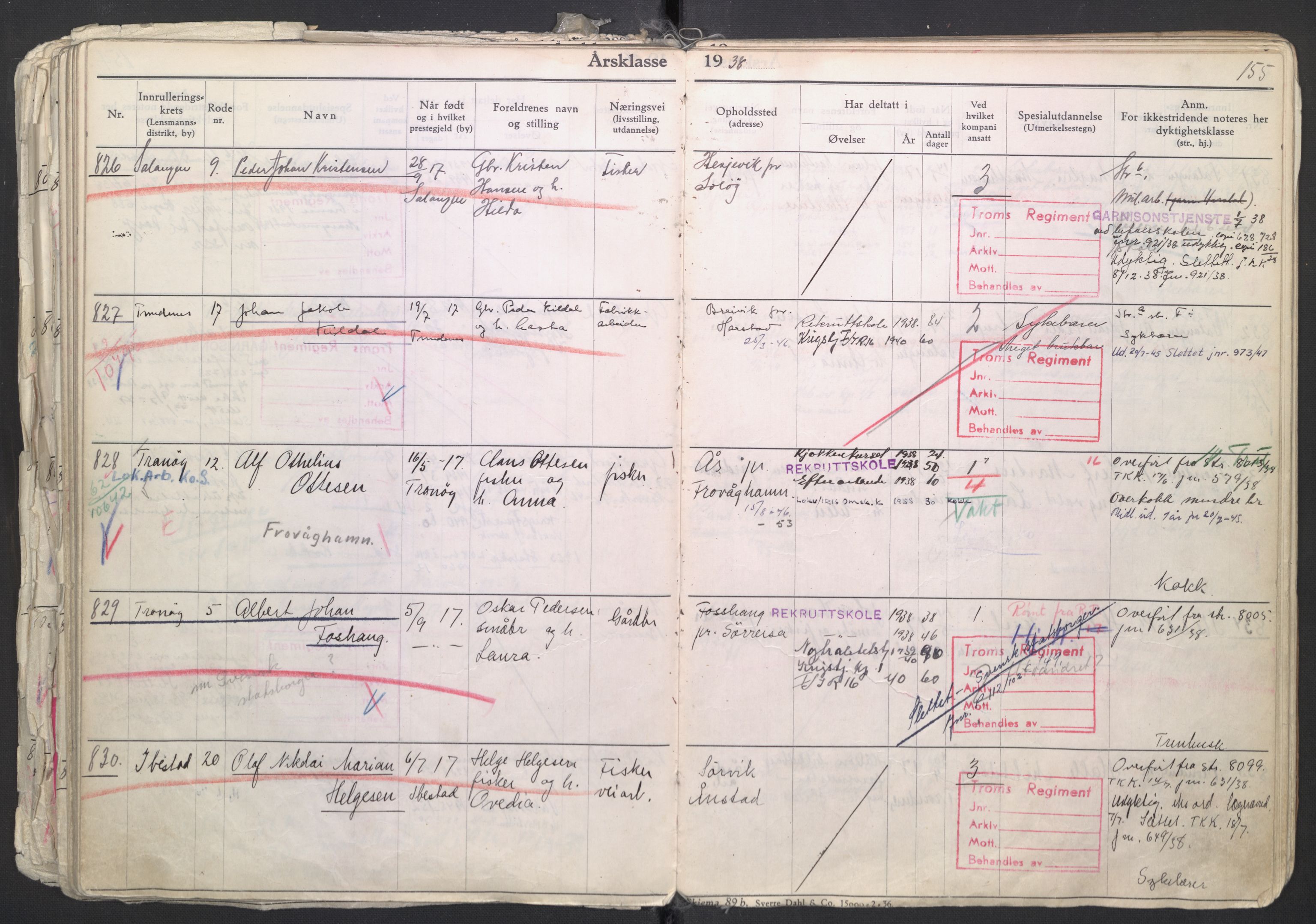 Forsvaret, Troms infanteriregiment nr. 16, AV/RA-RAFA-3146/P/Pa/L0007/0003: Ruller / Rulle for regimentets menige mannskaper, årsklasse 1938, 1938, p. 155