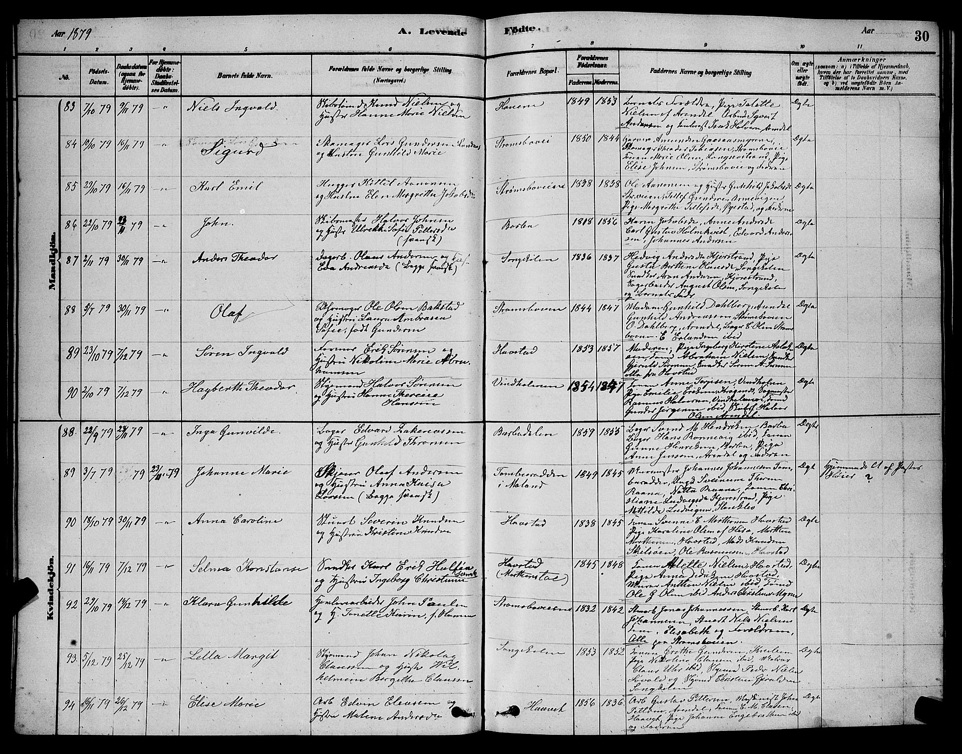 Barbu sokneprestkontor, AV/SAK-1111-0003/F/Fb/L0001: Parish register (copy) no. B 1, 1878-1890, p. 30