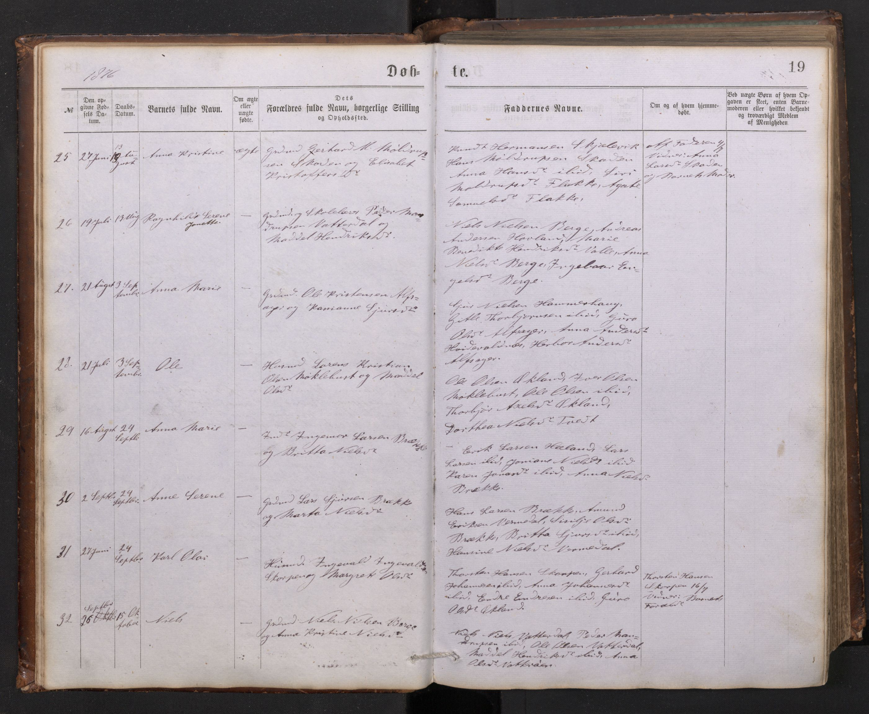 Tysnes sokneprestembete, AV/SAB-A-78601/H/Hab: Parish register (copy) no. C 1, 1873-1895, p. 18b-19a